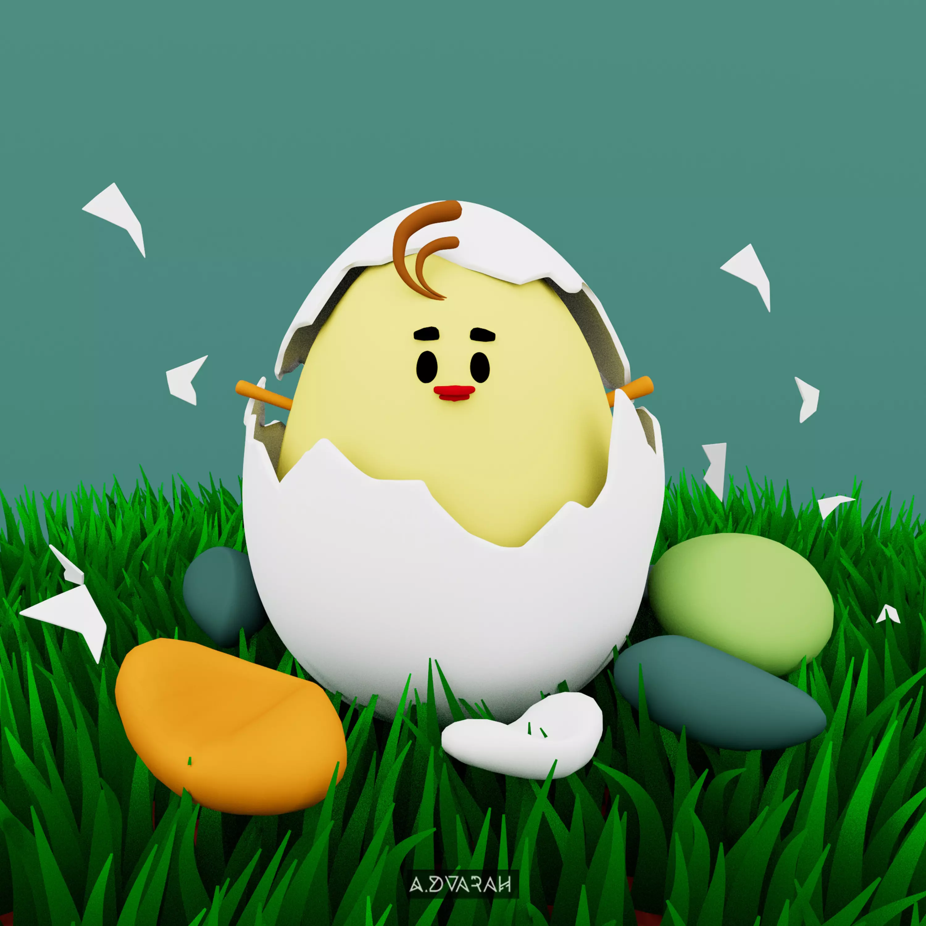 Chick Hatching and Shell 3D model or chicken 3d model Low-poly 3D model_0