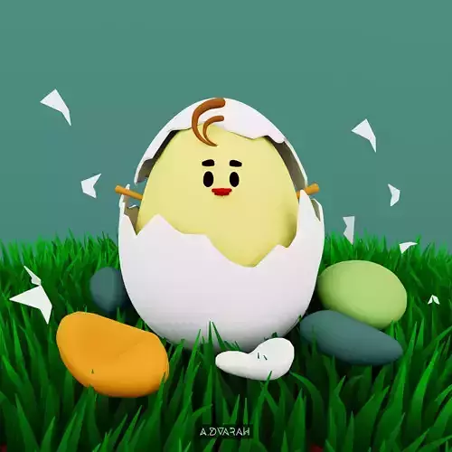 Chick Hatching and Shell 3D model or chicken 3d model Low-poly 3D model