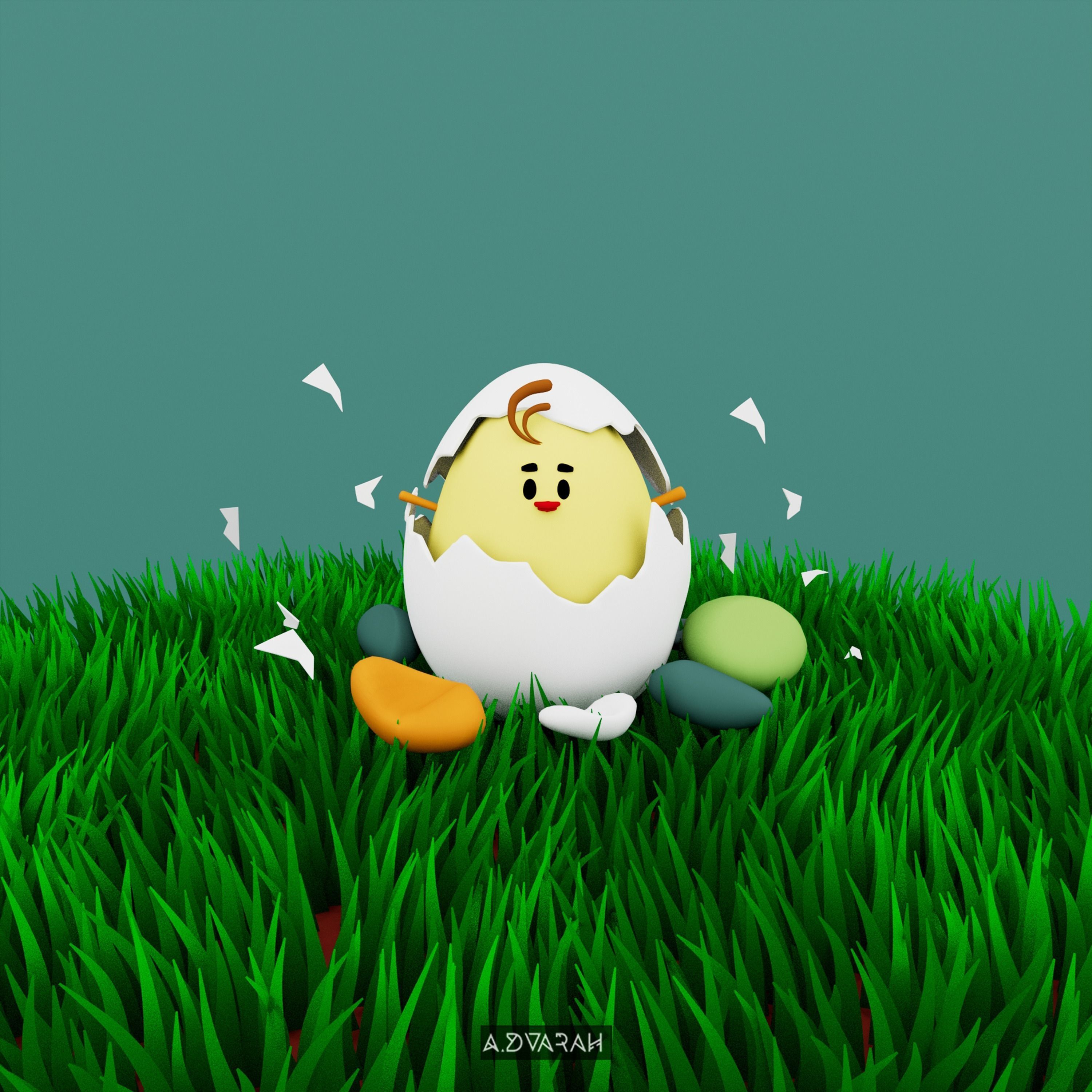Chick Hatching and Shell 3D model or chicken 3d model Low-poly 3D model_3