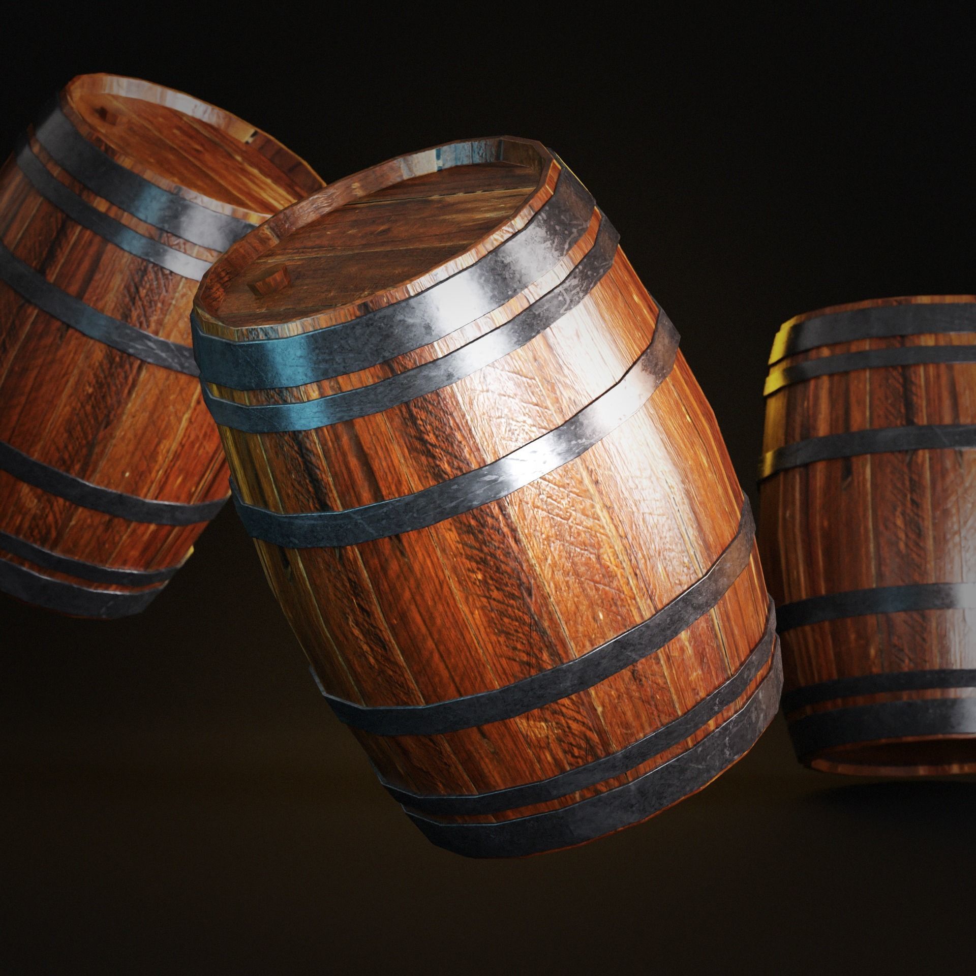 Wooden Barrel 6 rings Game Ready Low Poly Low-poly 3D model_2