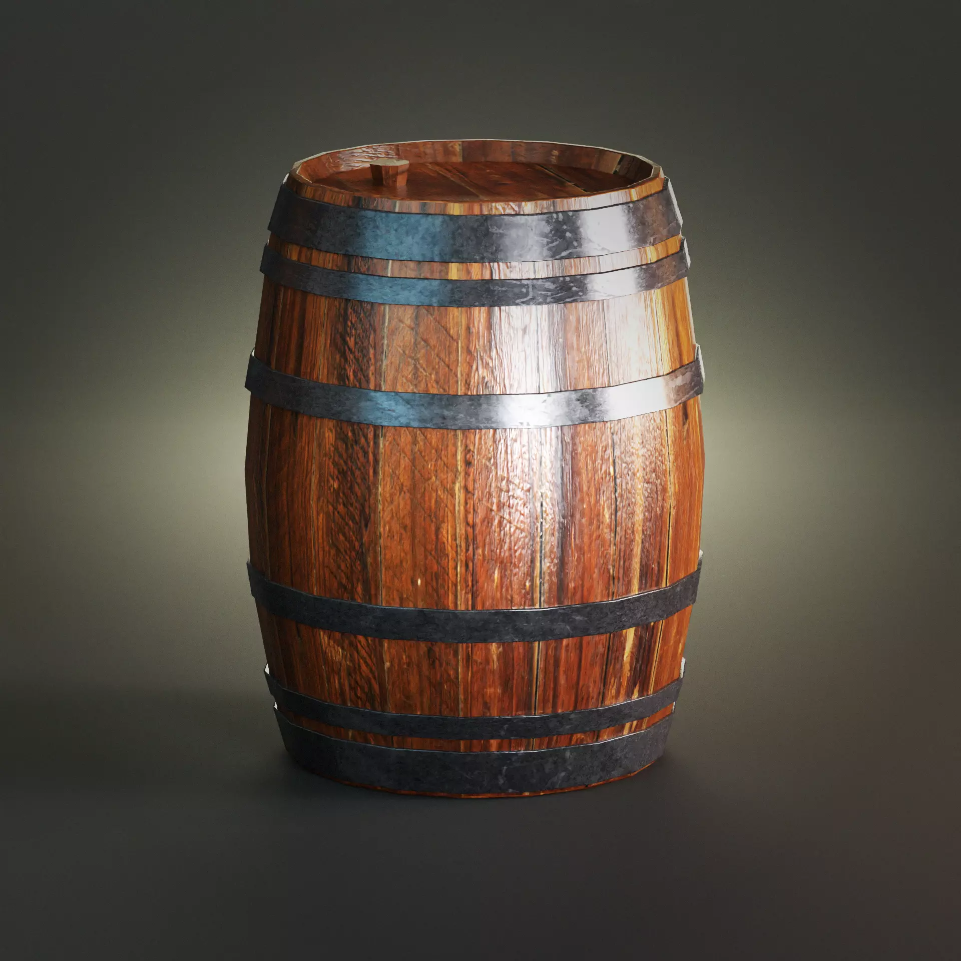 Wooden Barrel 6 rings Game Ready Low Poly Low-poly 3D model_0