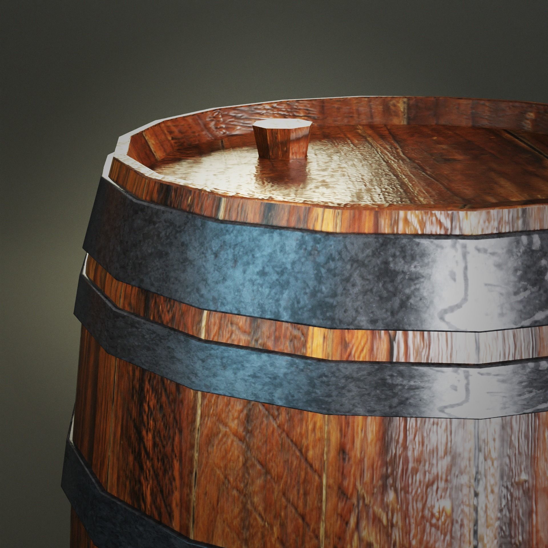 Wooden Barrel 6 rings Game Ready Low Poly Low-poly 3D model_1