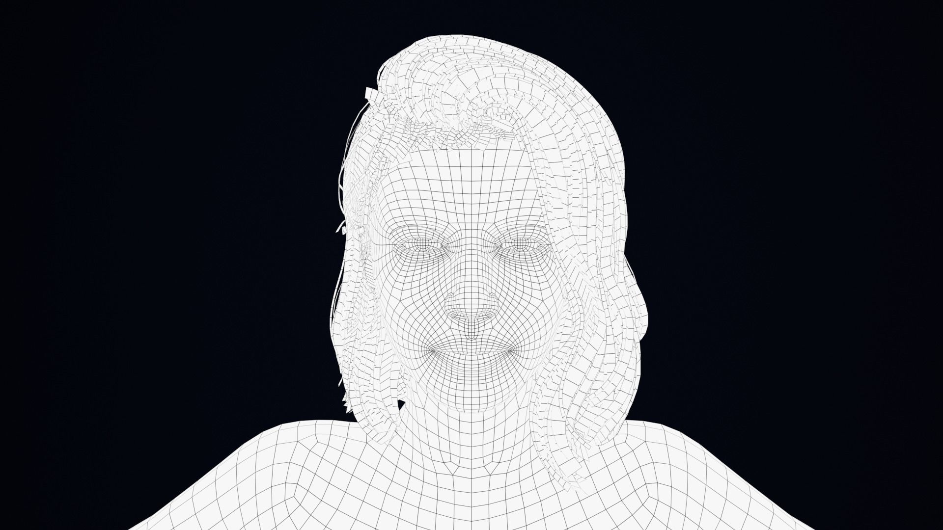 Realistic Female Hair Low-poly 3D model_4