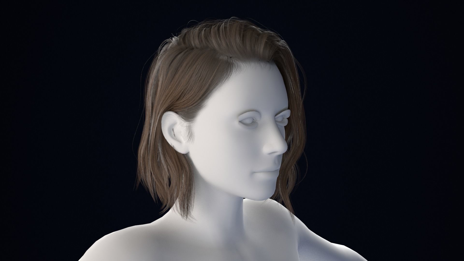 Realistic Female Hair Low-poly 3D model_3