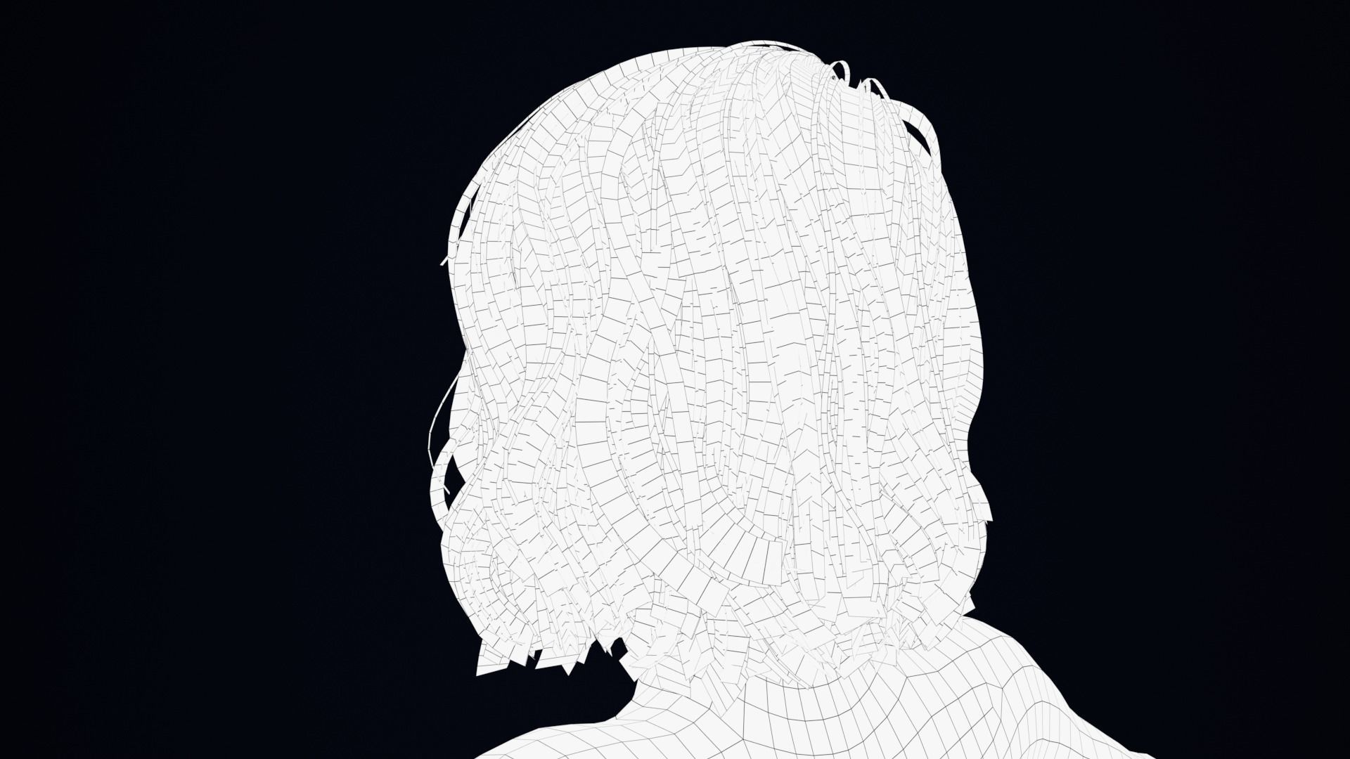 Realistic Female Hair Low-poly 3D model_6