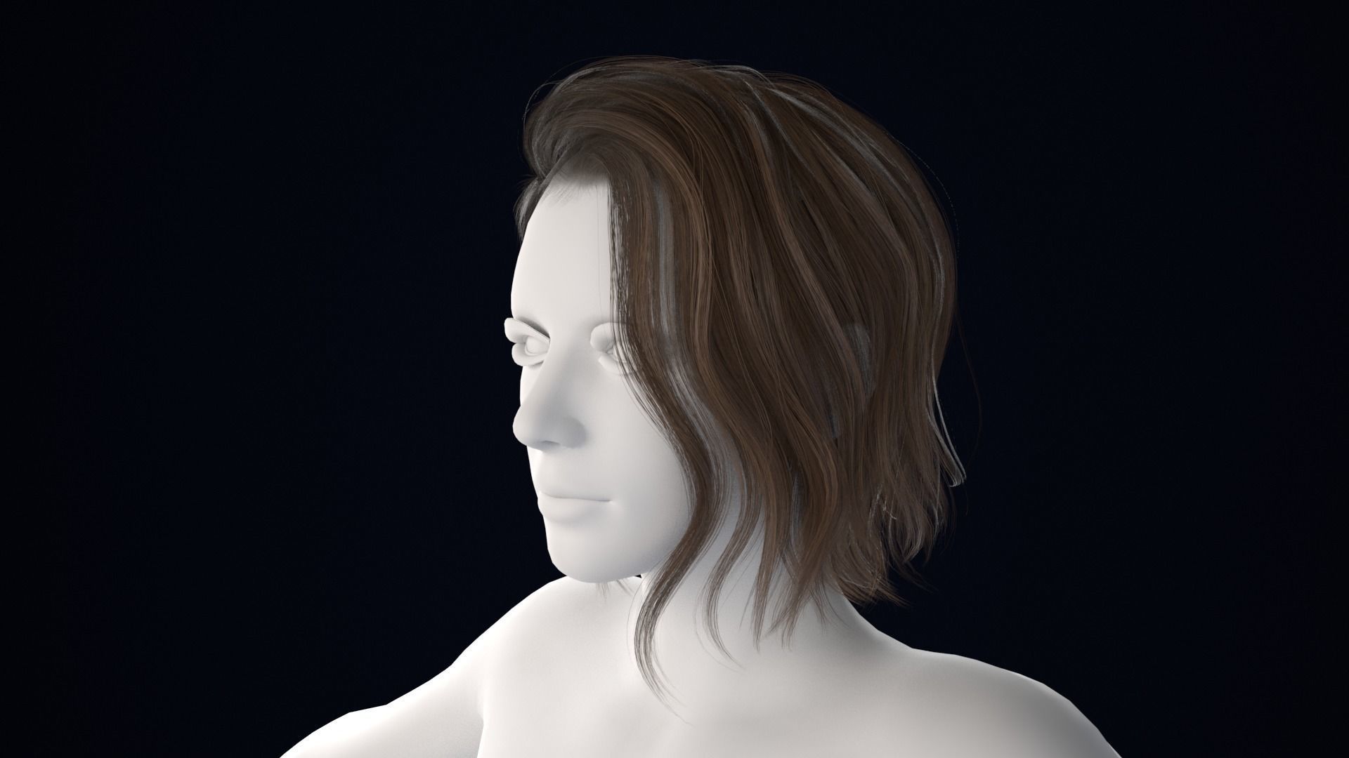 Realistic Female Hair Low-poly 3D model_1