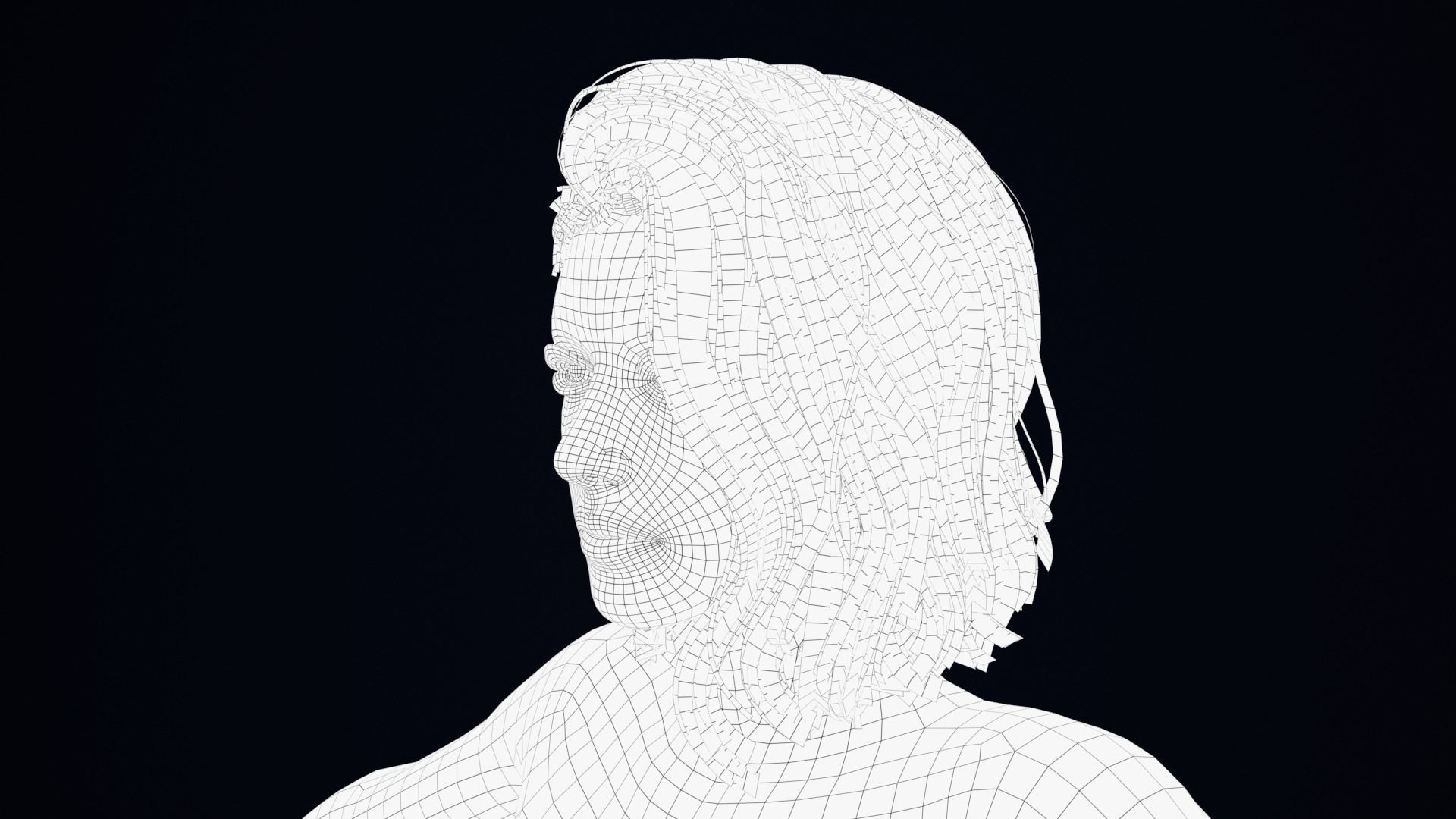 Realistic Female Hair Low-poly 3D model_5