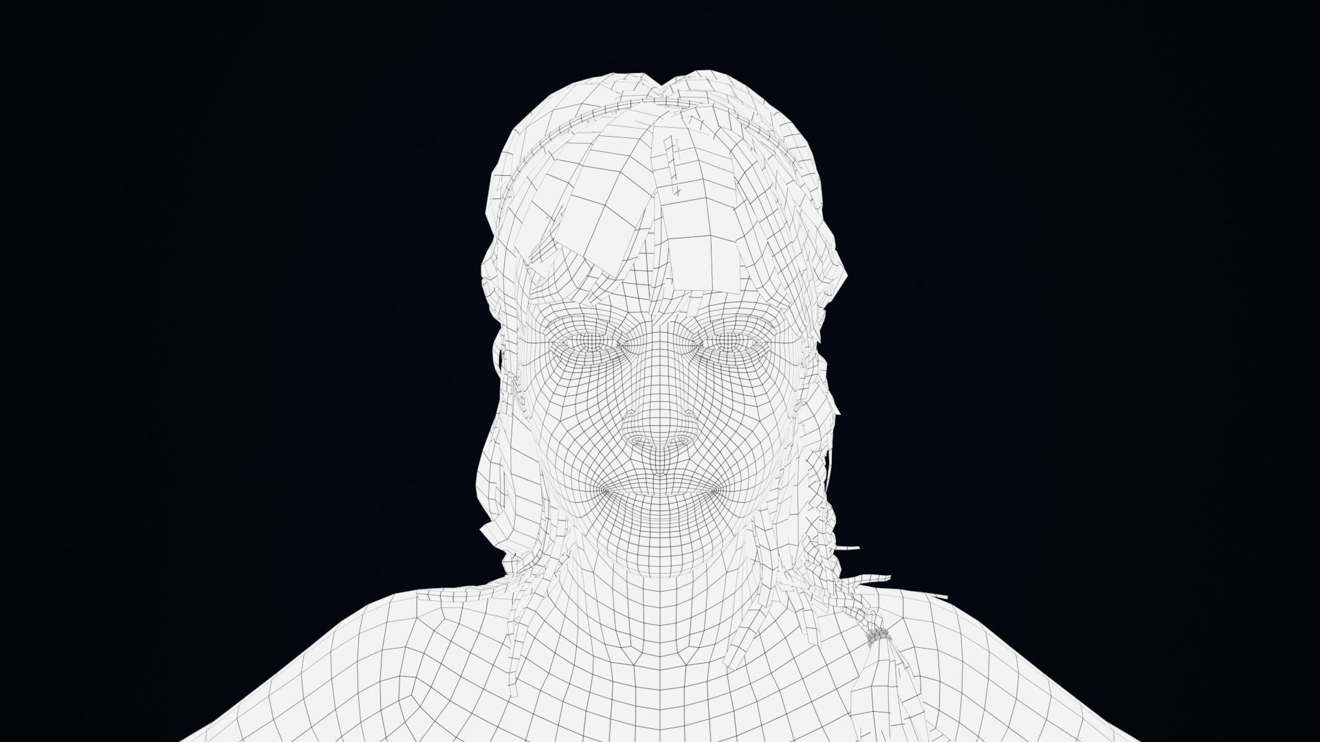 Realistic Female Hair Low-poly 3D model_3