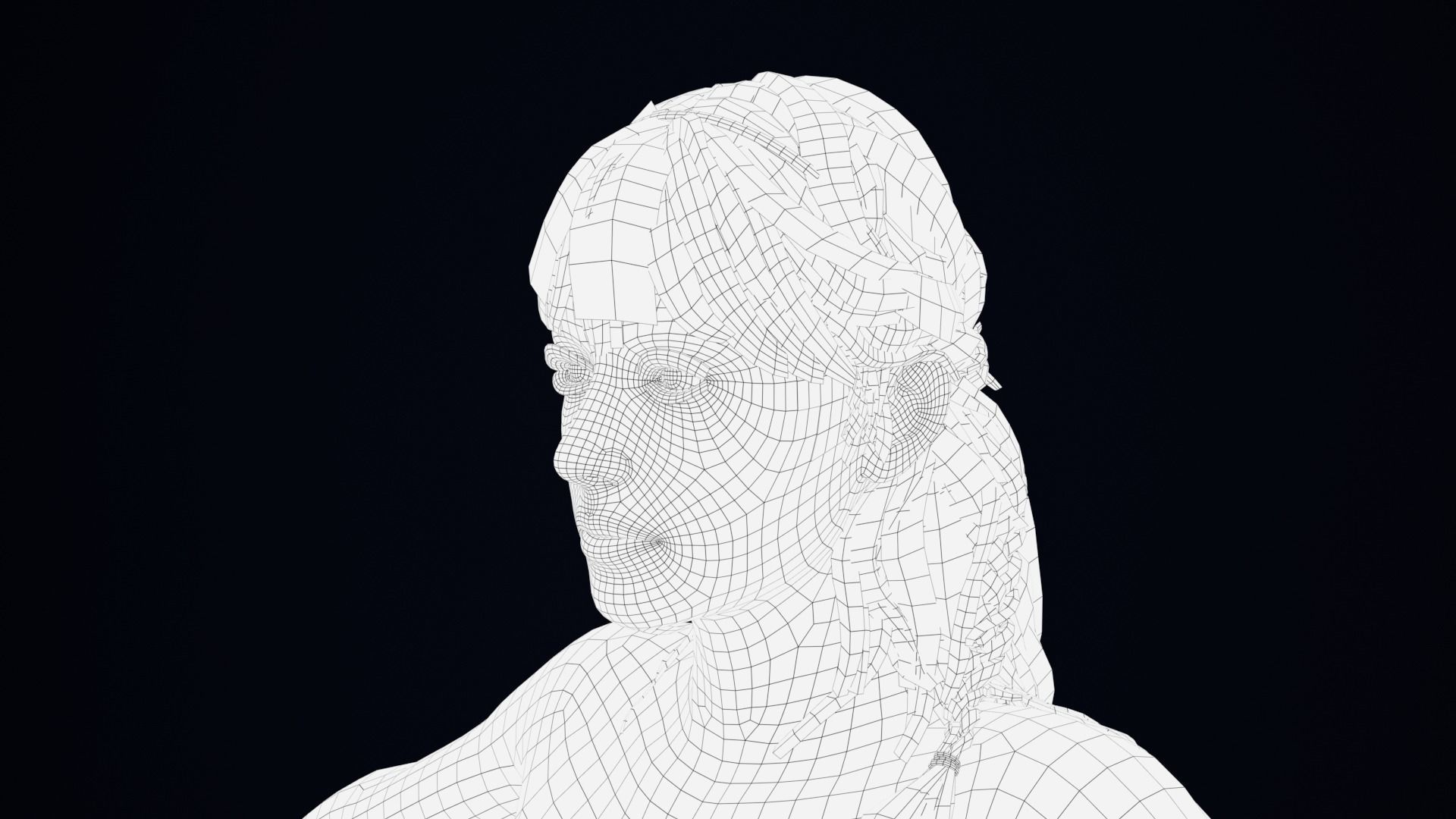 Realistic Female Hair Low-poly 3D model_4