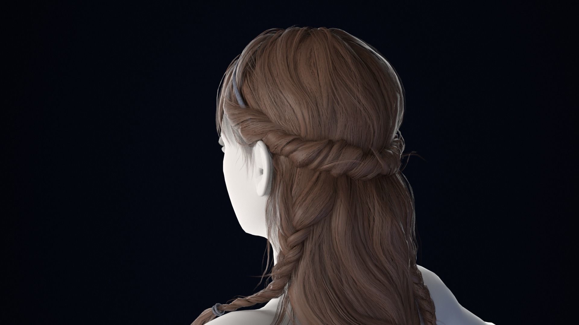 Realistic Female Hair Low-poly 3D model_2