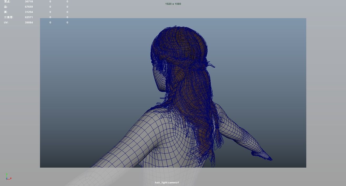 Realistic Female Hair Low-poly 3D model_8