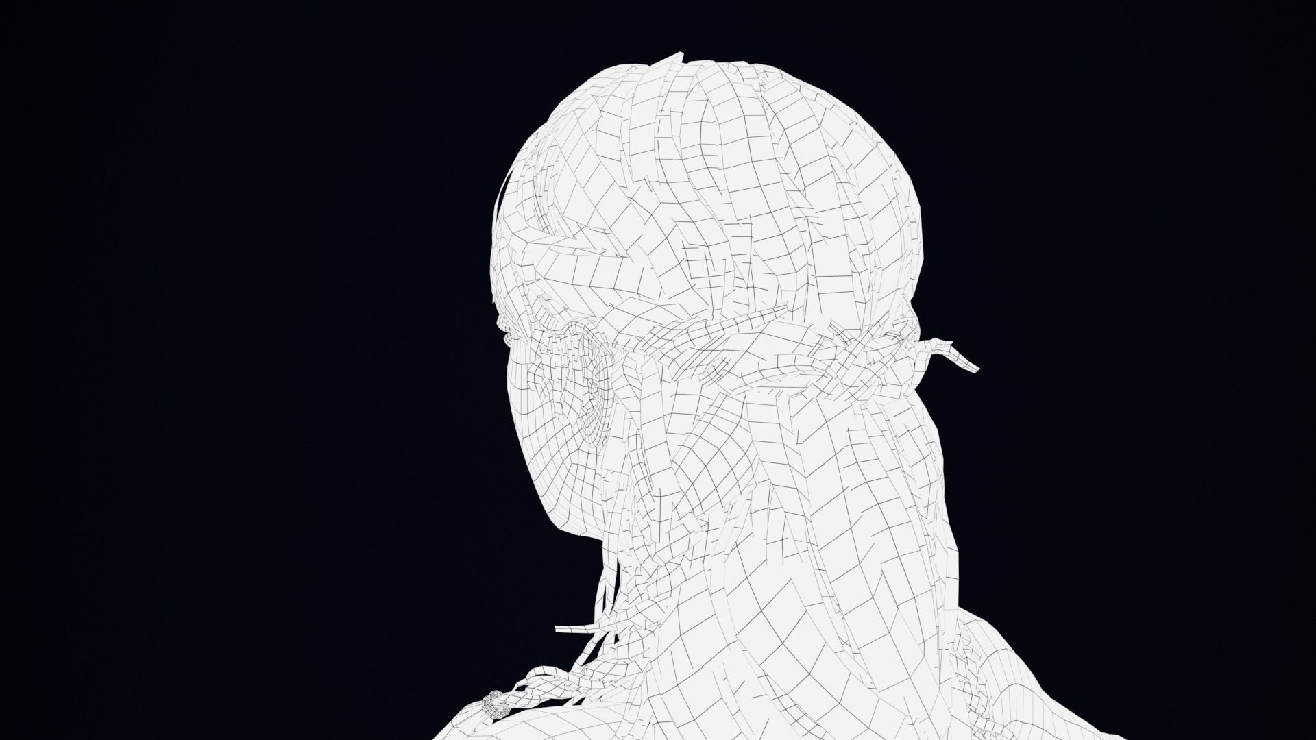 Realistic Female Hair Low-poly 3D model_5