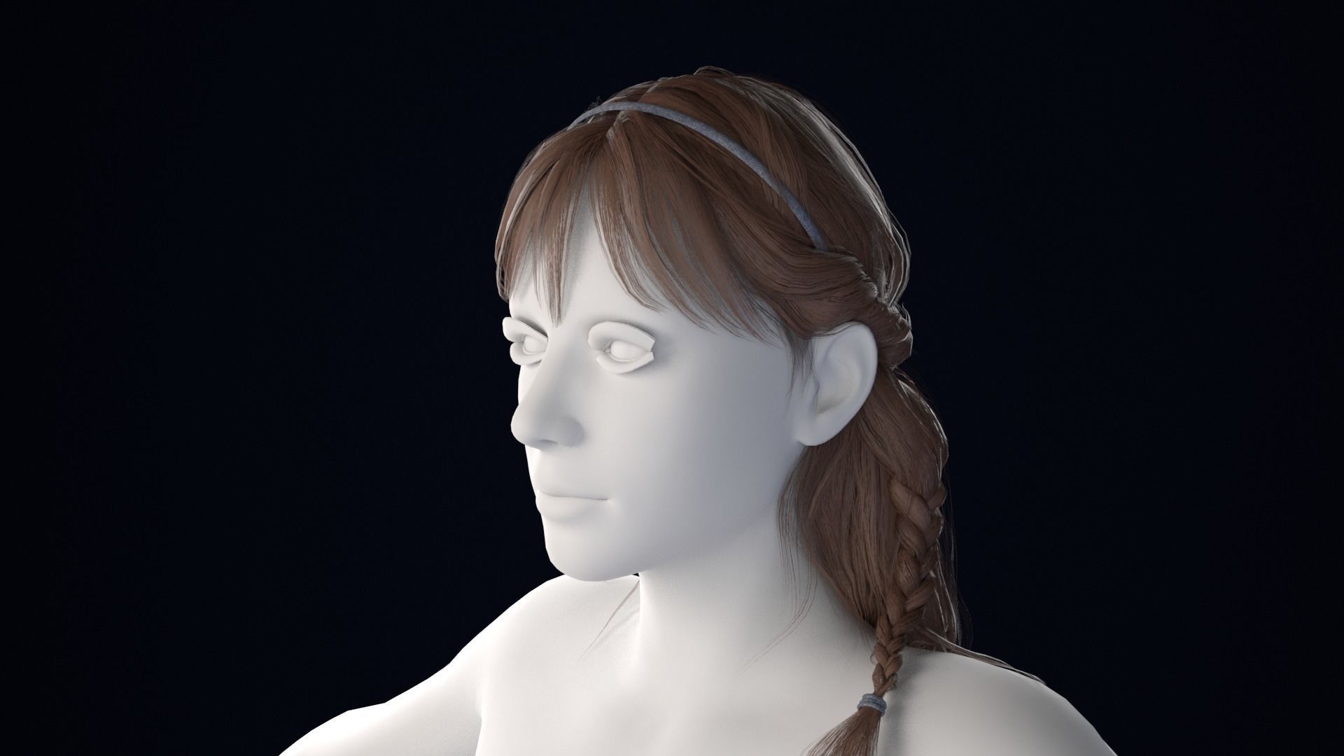 Realistic Female Hair Low-poly 3D model_1