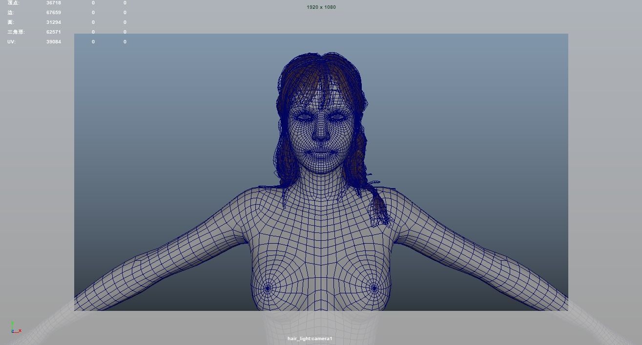 Realistic Female Hair Low-poly 3D model_6