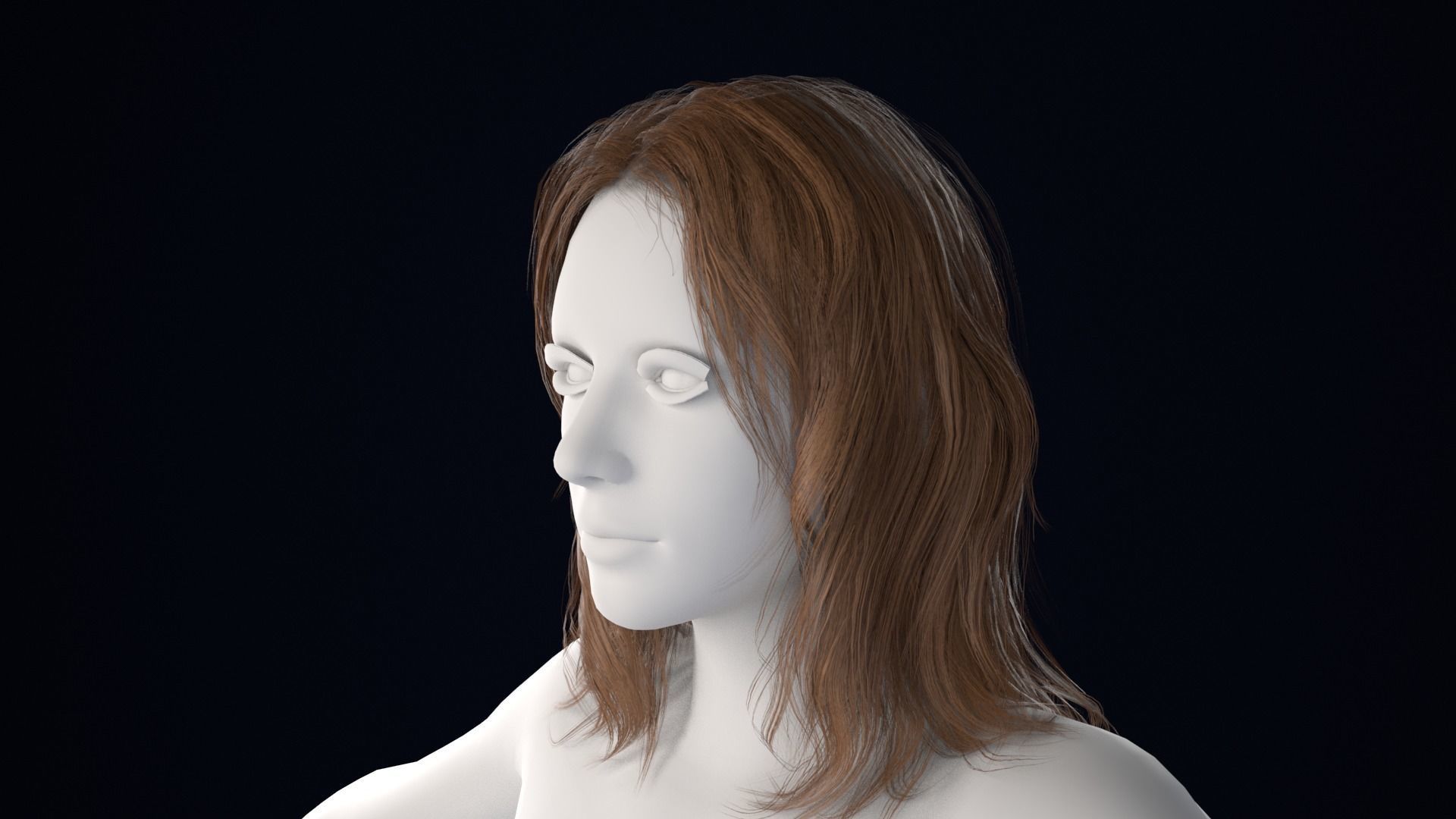 Realistic Female Hair Low-poly 3D model_1