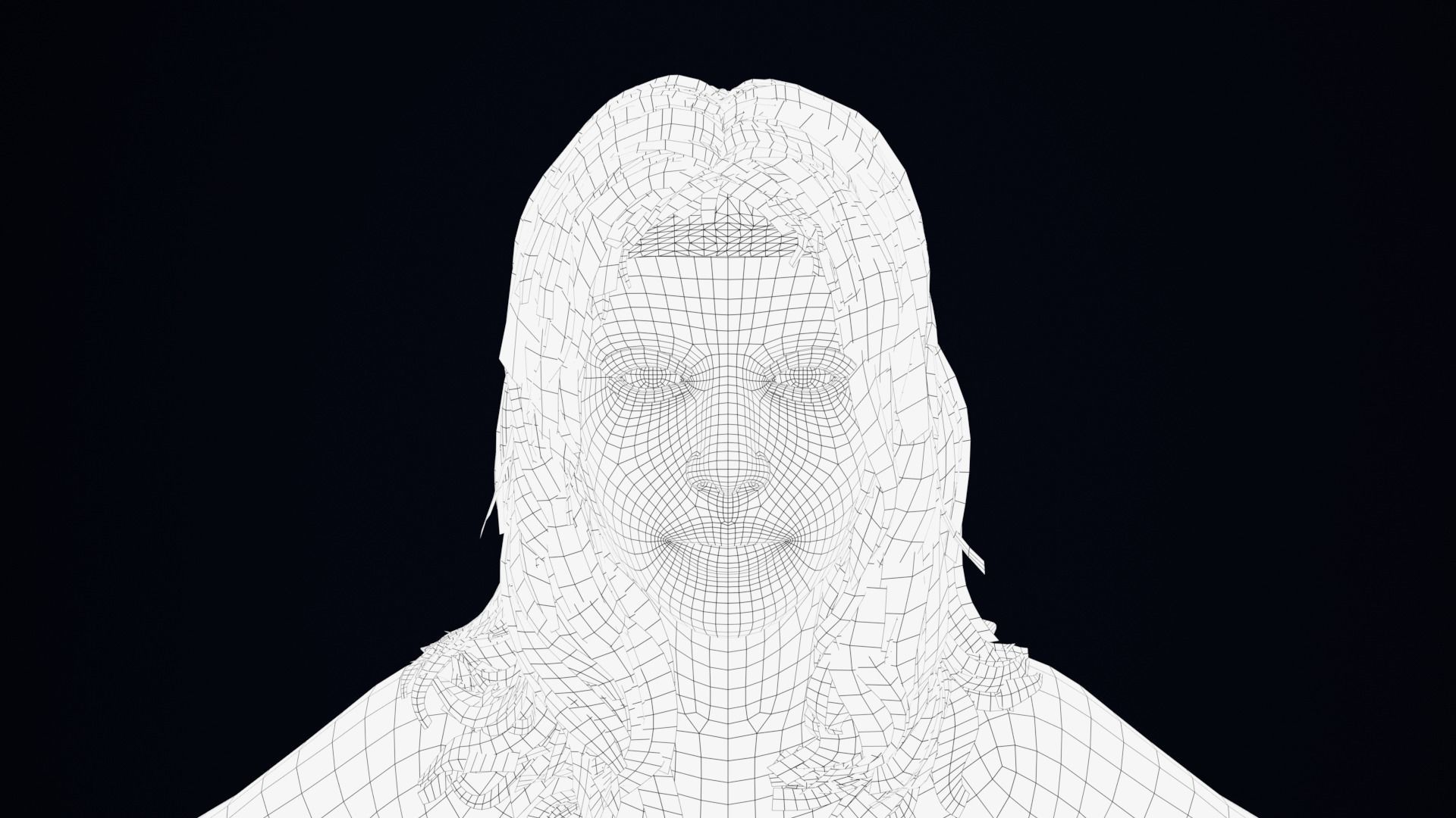 Realistic Female Hair Low-poly 3D model_3