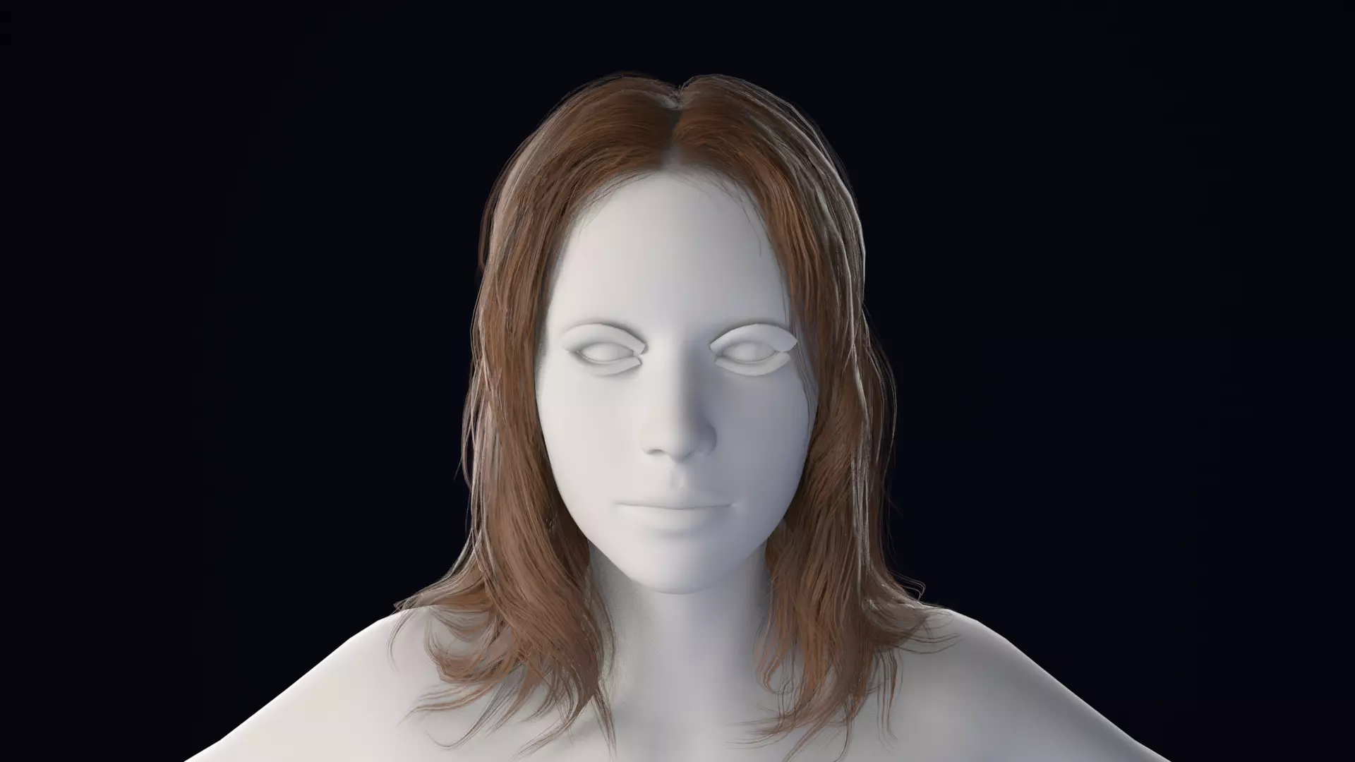 Realistic Female Hair Low-poly 3D model_0