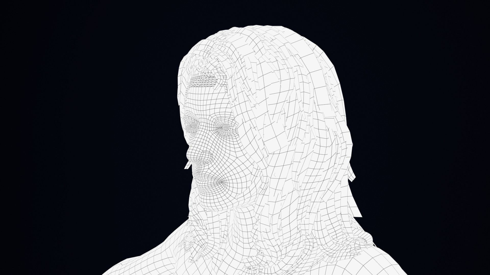 Realistic Female Hair Low-poly 3D model_4