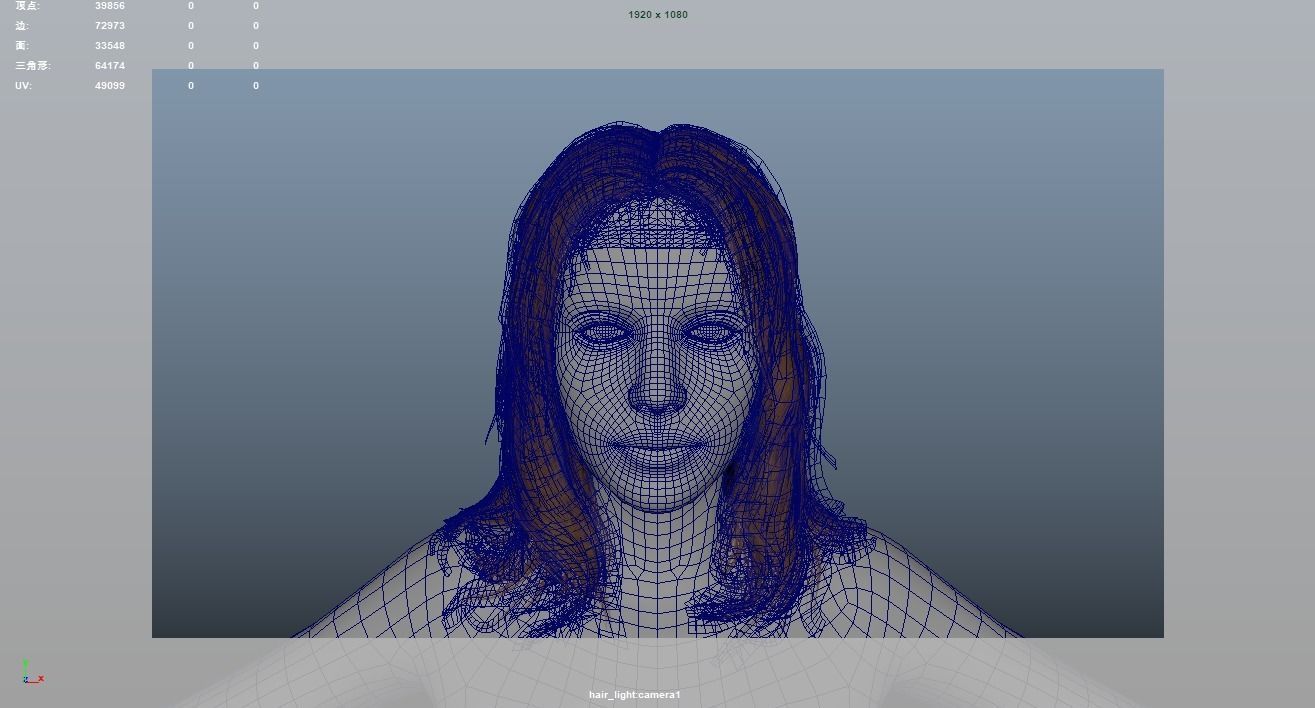 Realistic Female Hair Low-poly 3D model_6