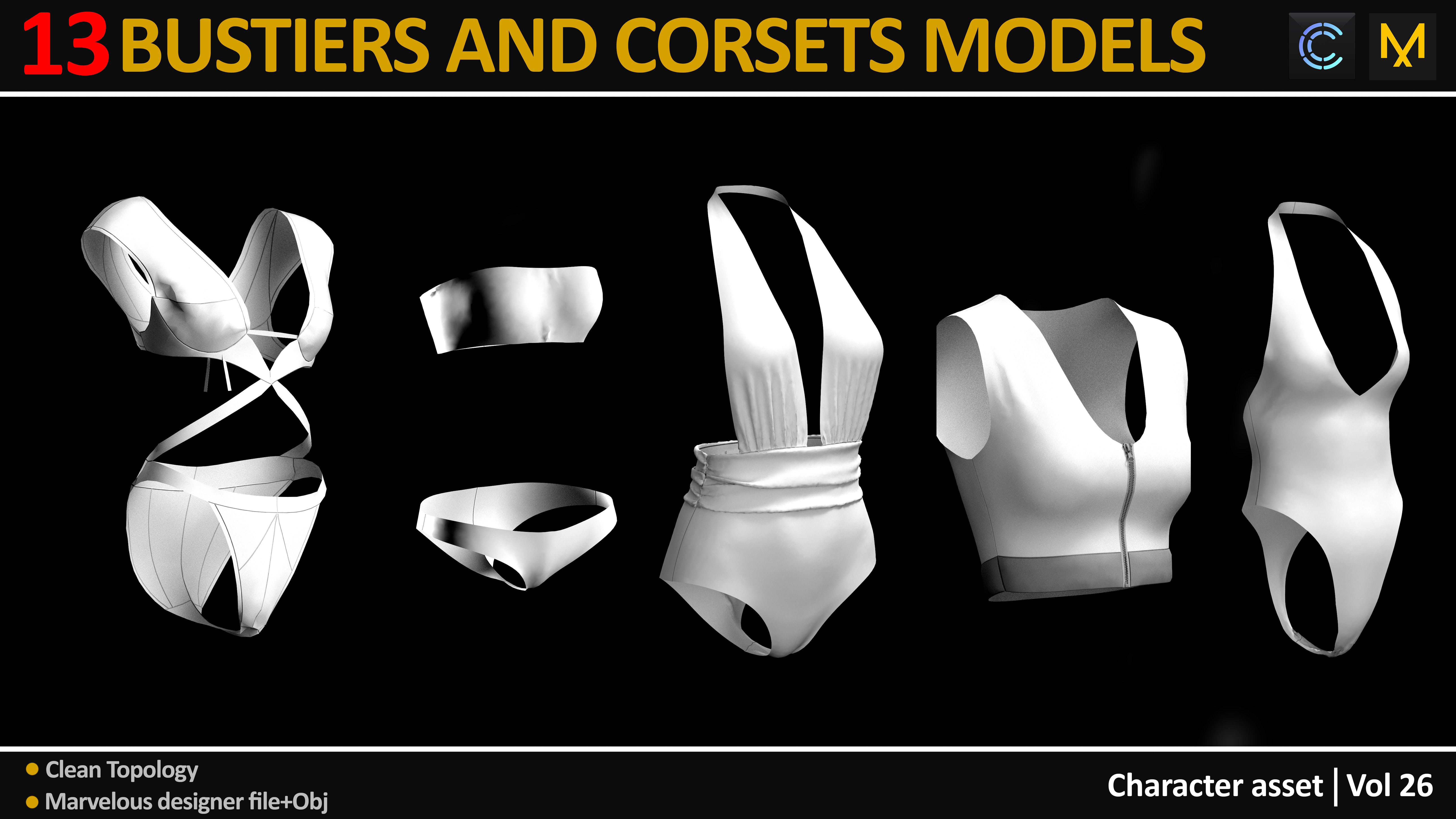 13 BUSTIERS AND CORSETS MODELS Low-poly 3D model_2