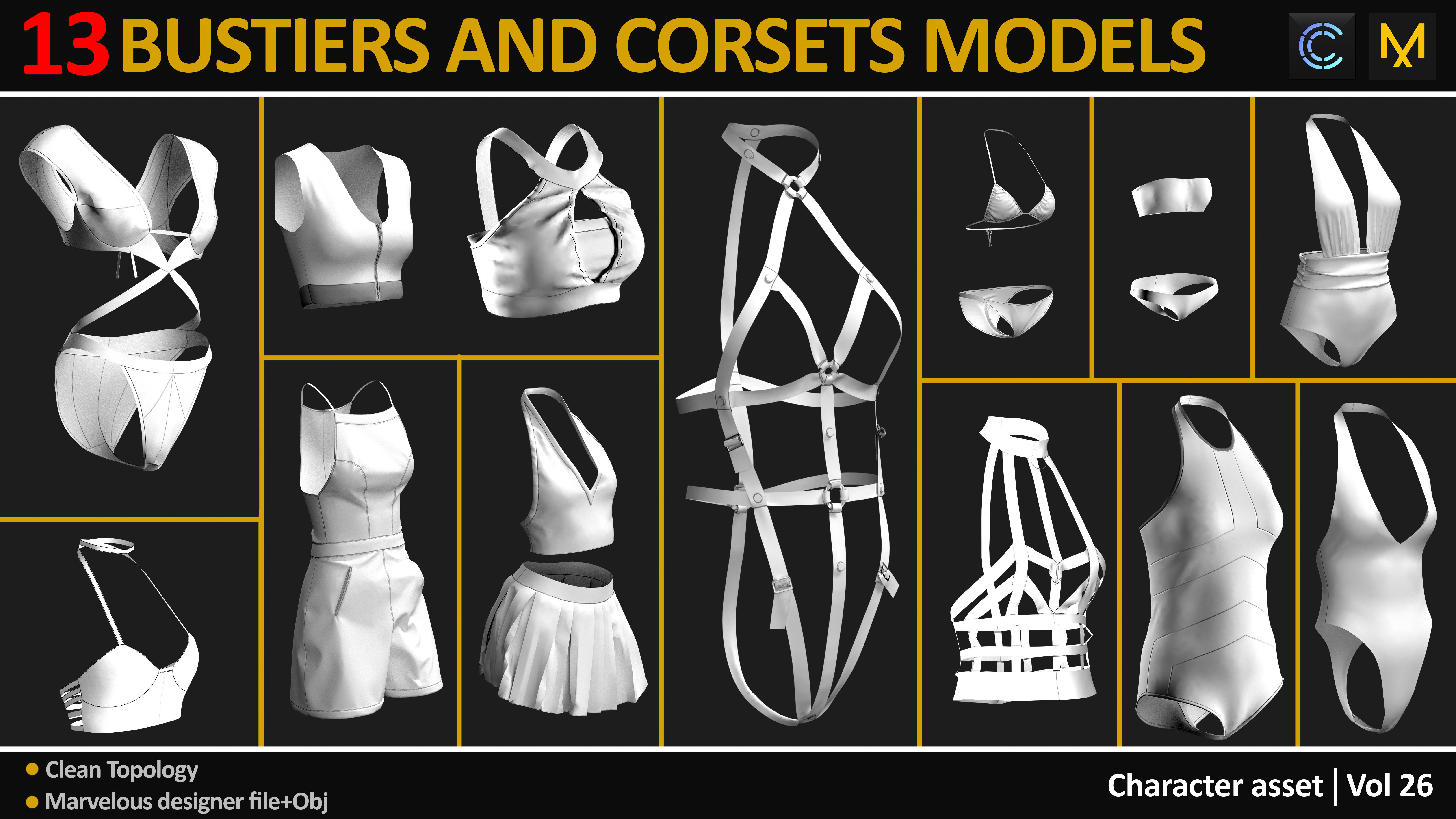 13 BUSTIERS AND CORSETS MODELS Low-poly 3D model_1