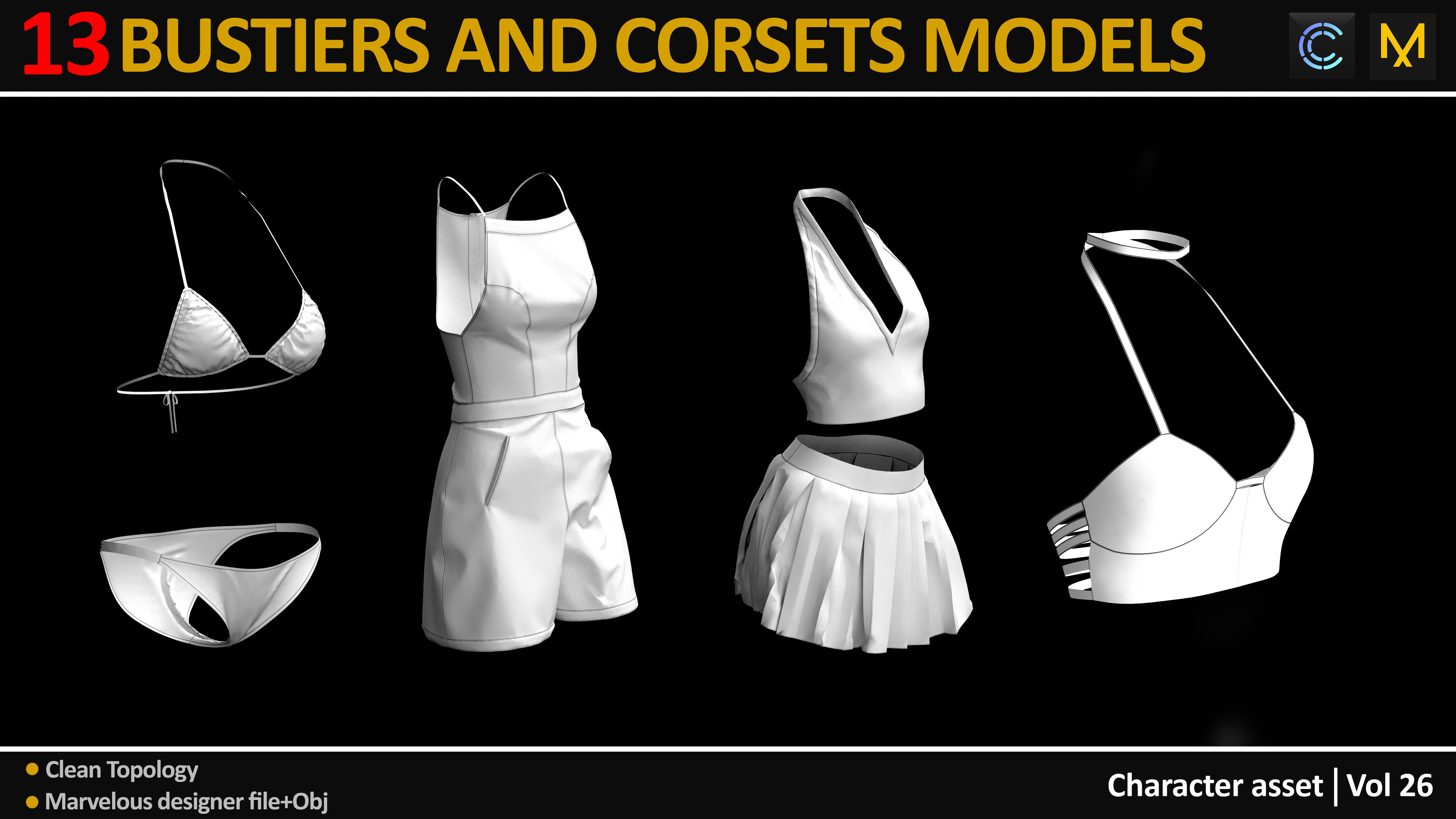 13 BUSTIERS AND CORSETS MODELS Low-poly 3D model_4