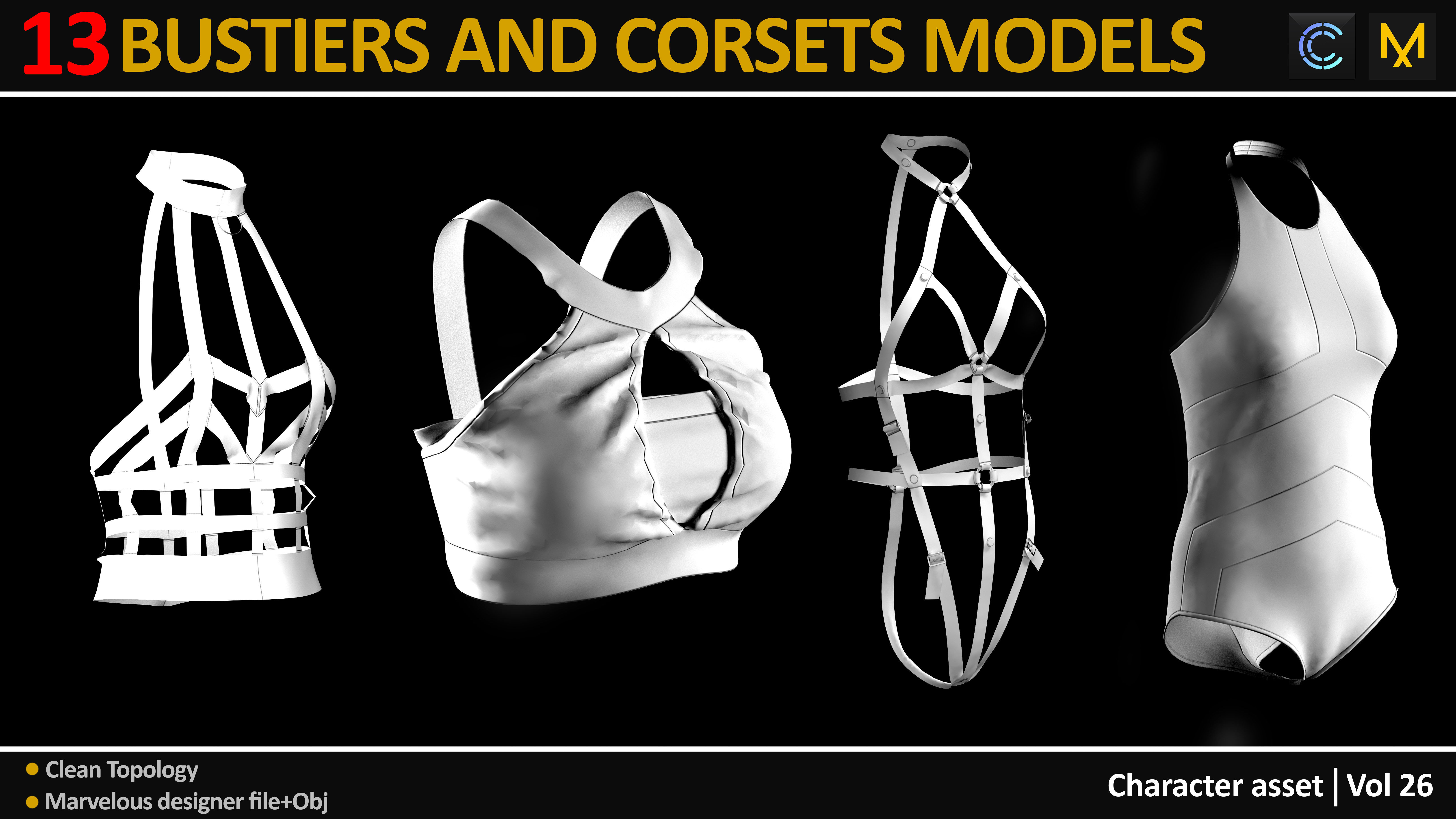 13 BUSTIERS AND CORSETS MODELS Low-poly 3D model_3