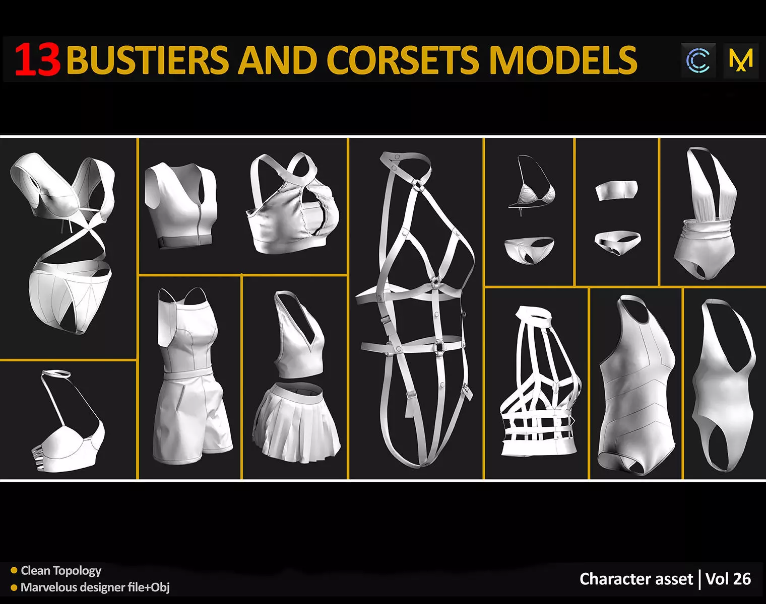 13 BUSTIERS AND CORSETS MODELS Low-poly 3D model_0