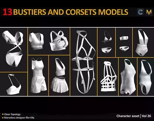 13 BUSTIERS AND CORSETS MODELS Low-poly 3D model