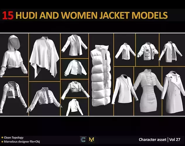 15 HUDI AND WOMEN JACKET MODELS Low-poly 3D model