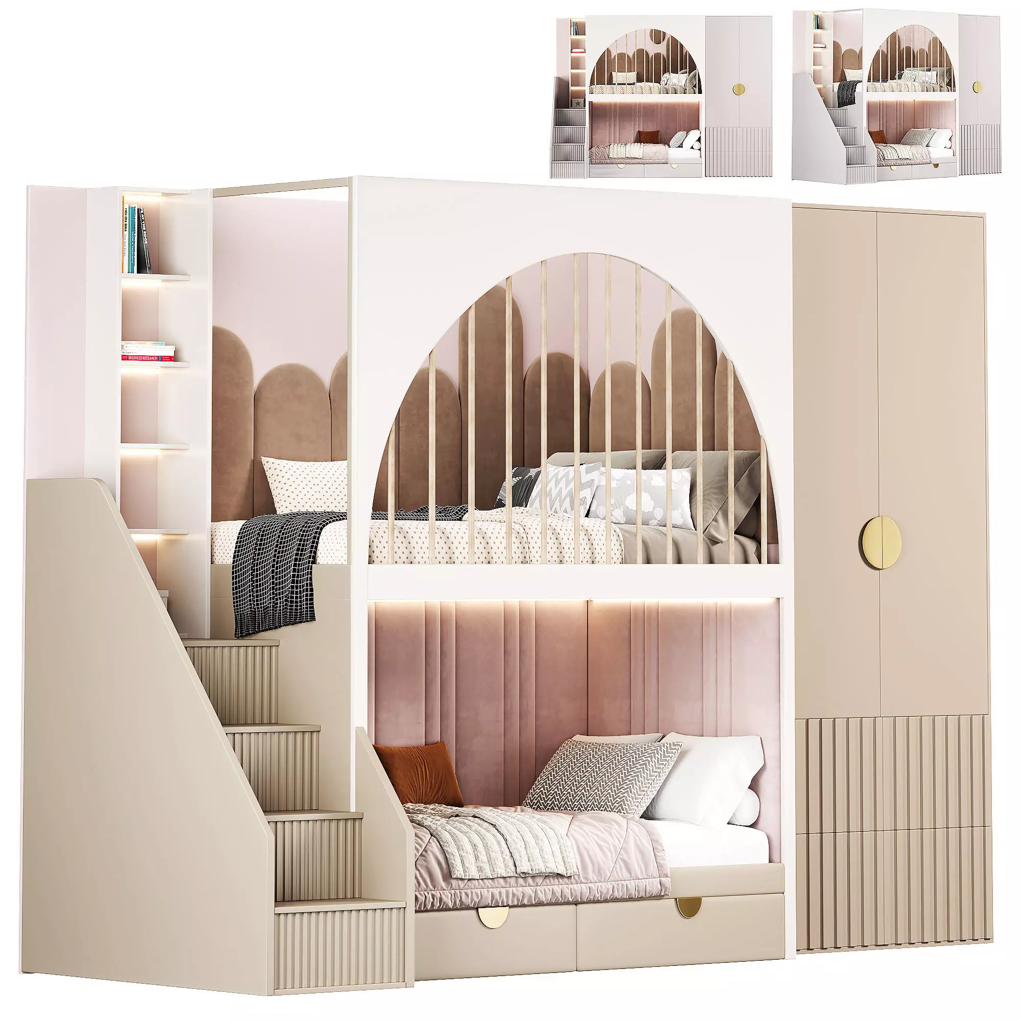 Girls room Childrens locker Bed 3D model