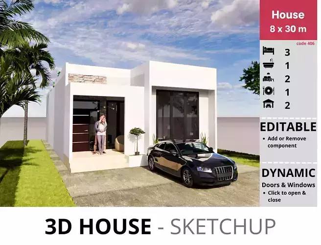 House 8x30m code 406 - Sketchup