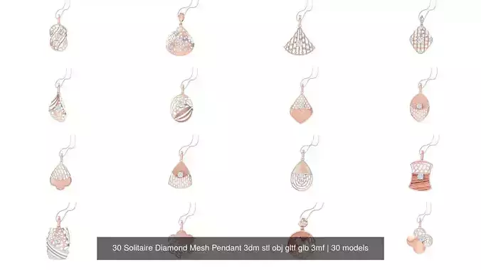 30 Solitaire Diamond Mesh Pendant 3dm stl obj gltf glb 3mf 3D Model Collection