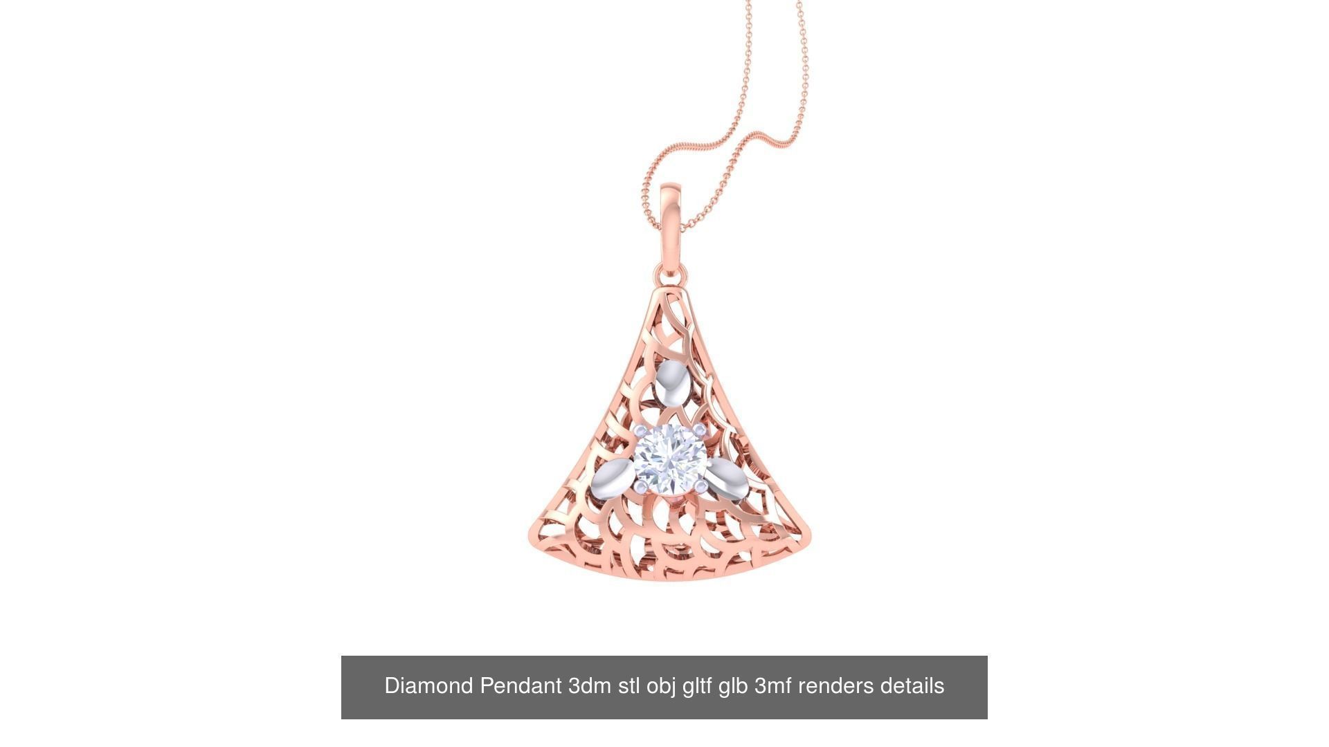 30 Solitaire Diamond Mesh Pendant 3dm stl obj gltf glb 3mf 3D Model Collection_23