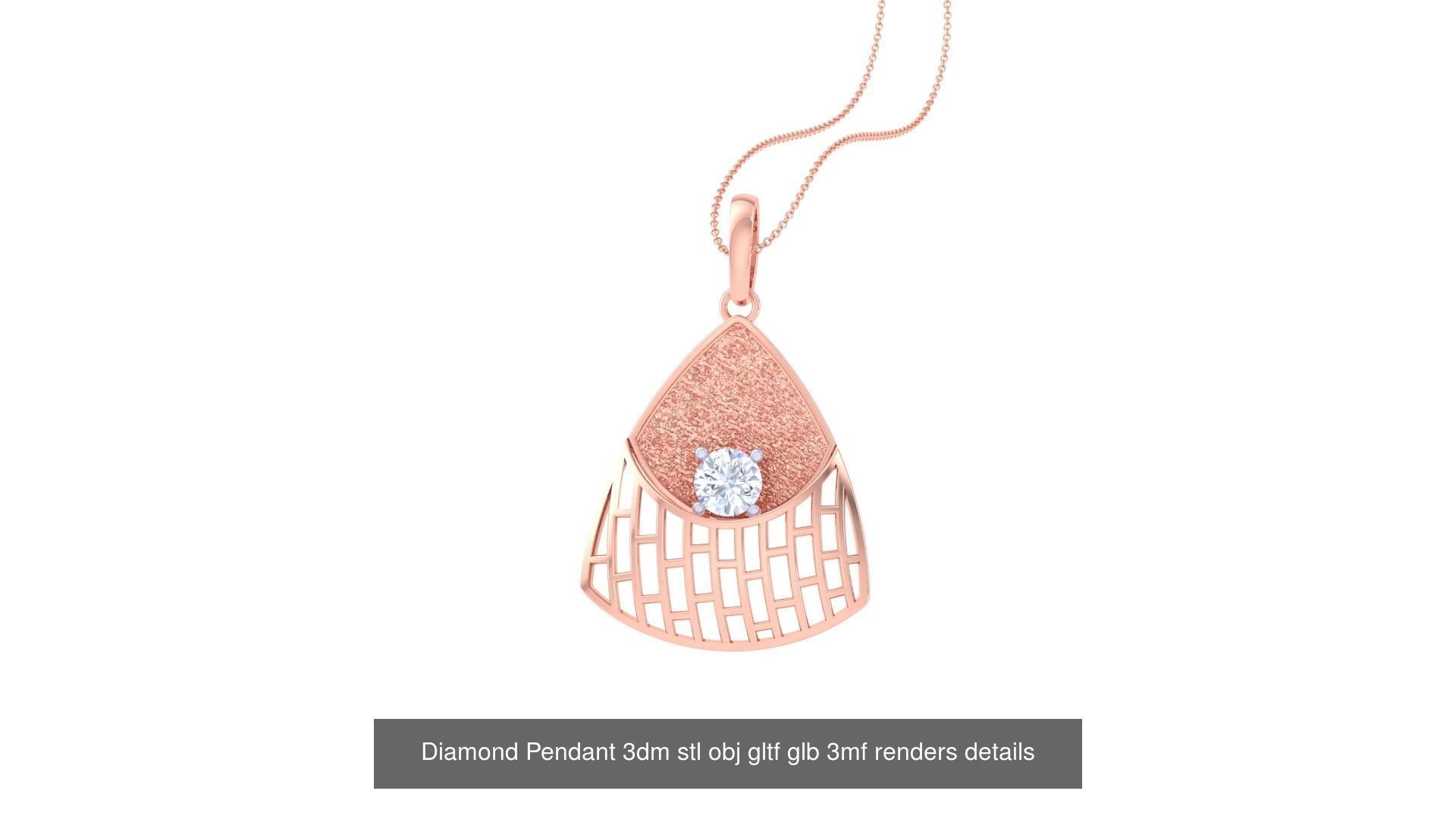 30 Solitaire Diamond Mesh Pendant 3dm stl obj gltf glb 3mf 3D Model Collection_12