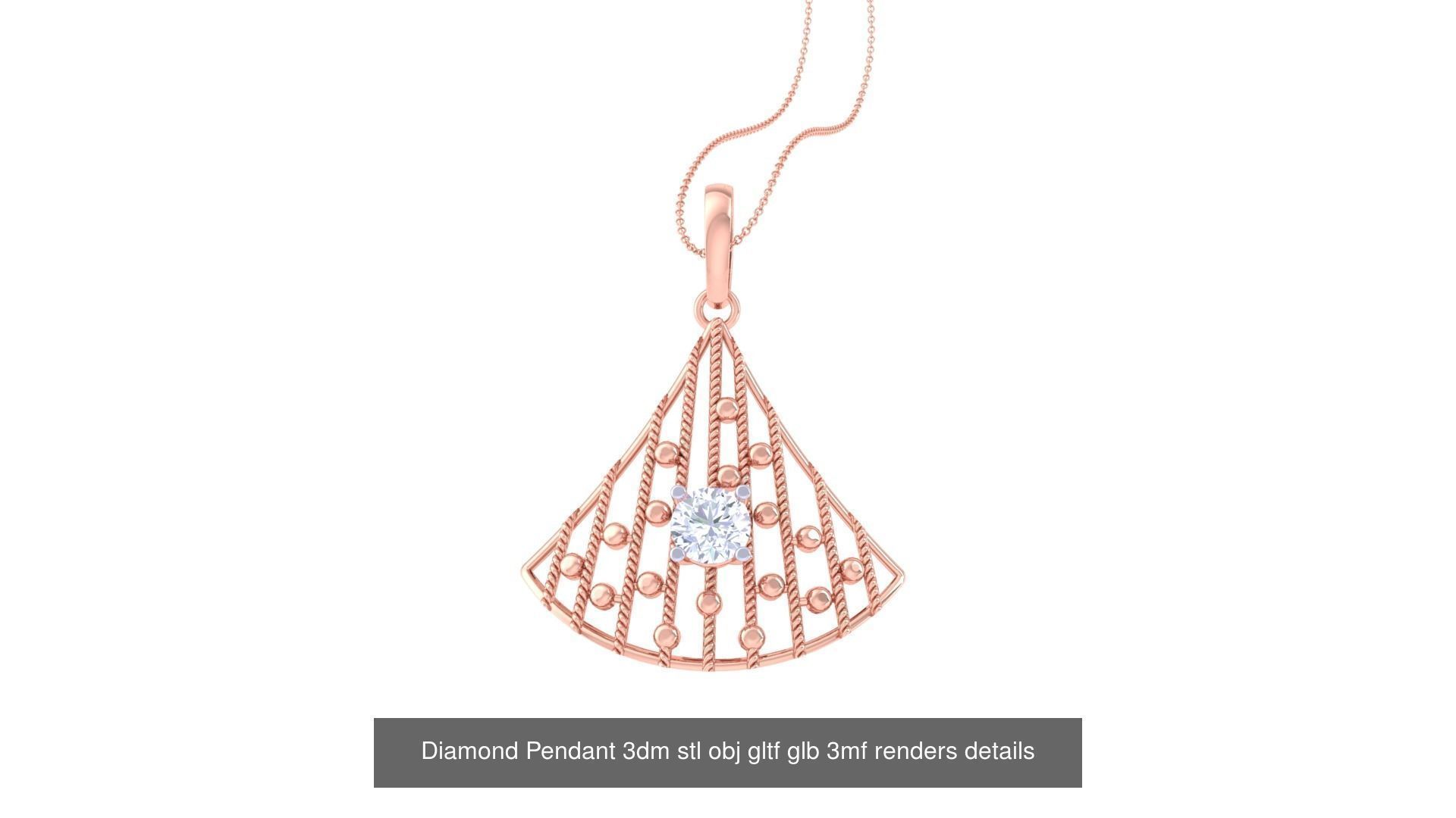 30 Solitaire Diamond Mesh Pendant 3dm stl obj gltf glb 3mf 3D Model Collection_5