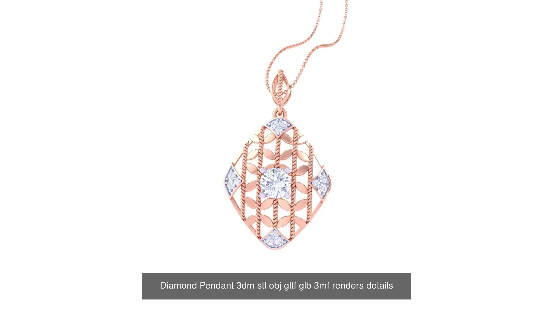 30 Solitaire Diamond Mesh Pendant 3dm stl obj gltf glb 3mf 3D Model Collection_6