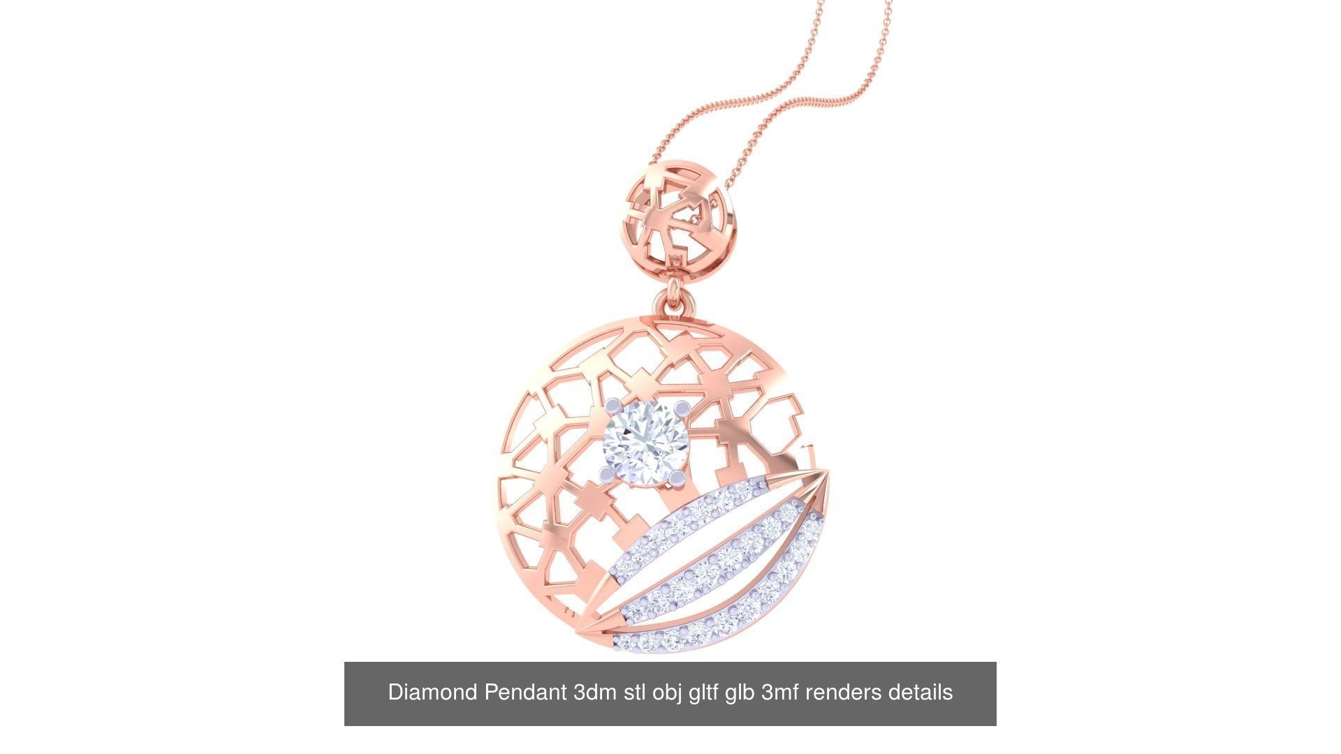 30 Solitaire Diamond Mesh Pendant 3dm stl obj gltf glb 3mf 3D Model Collection_21