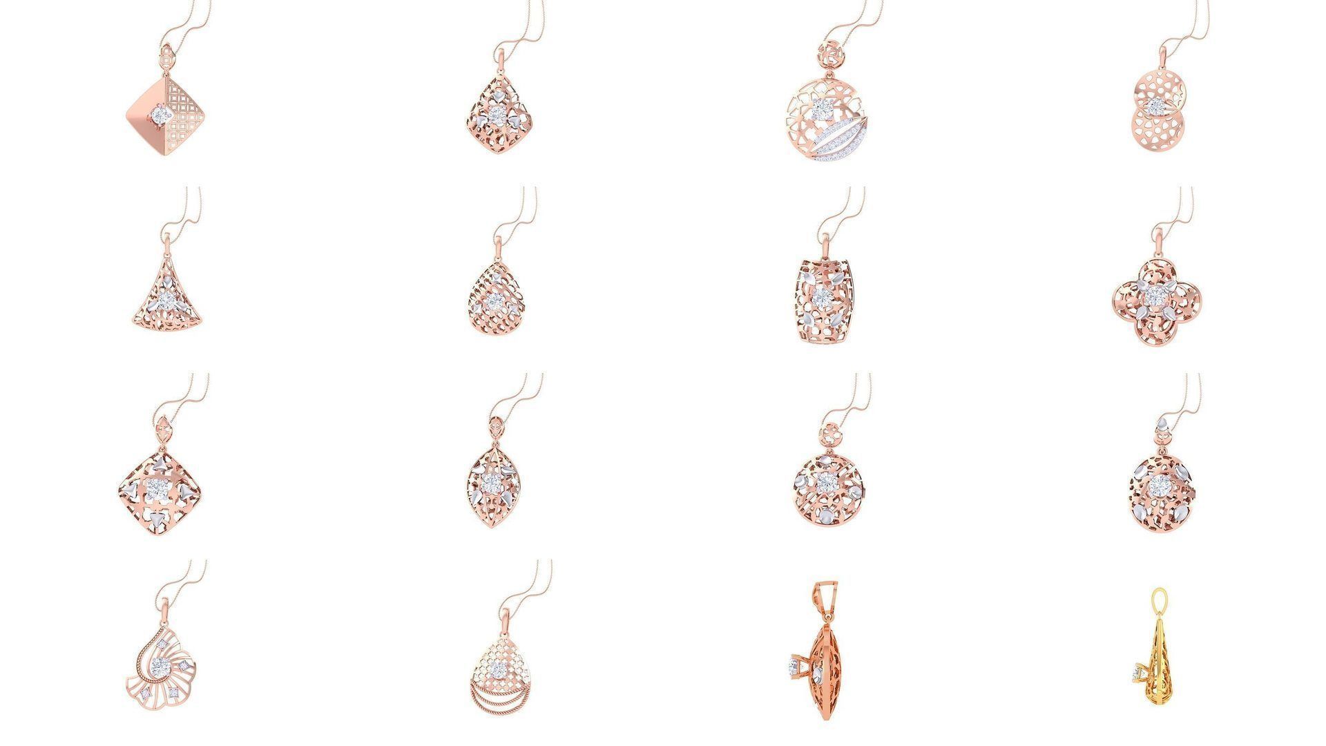 30 Solitaire Diamond Mesh Pendant 3dm stl obj gltf glb 3mf 3D Model Collection_1