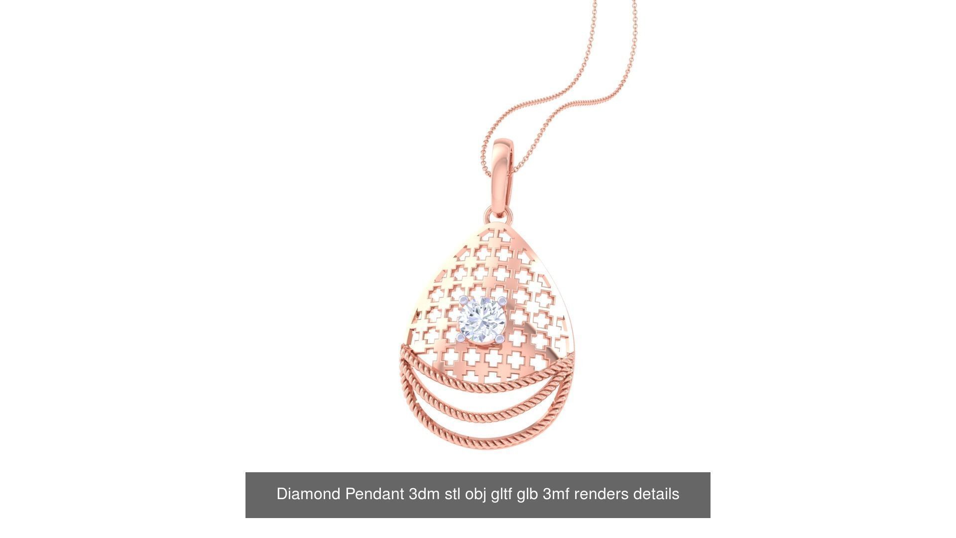 30 Solitaire Diamond Mesh Pendant 3dm stl obj gltf glb 3mf 3D Model Collection_32