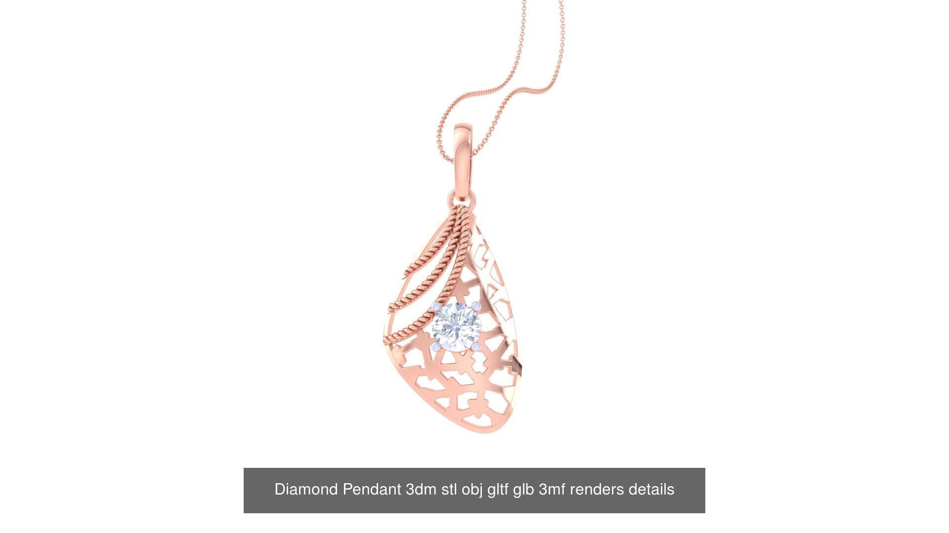 30 Solitaire Diamond Mesh Pendant 3dm stl obj gltf glb 3mf 3D Model Collection_7