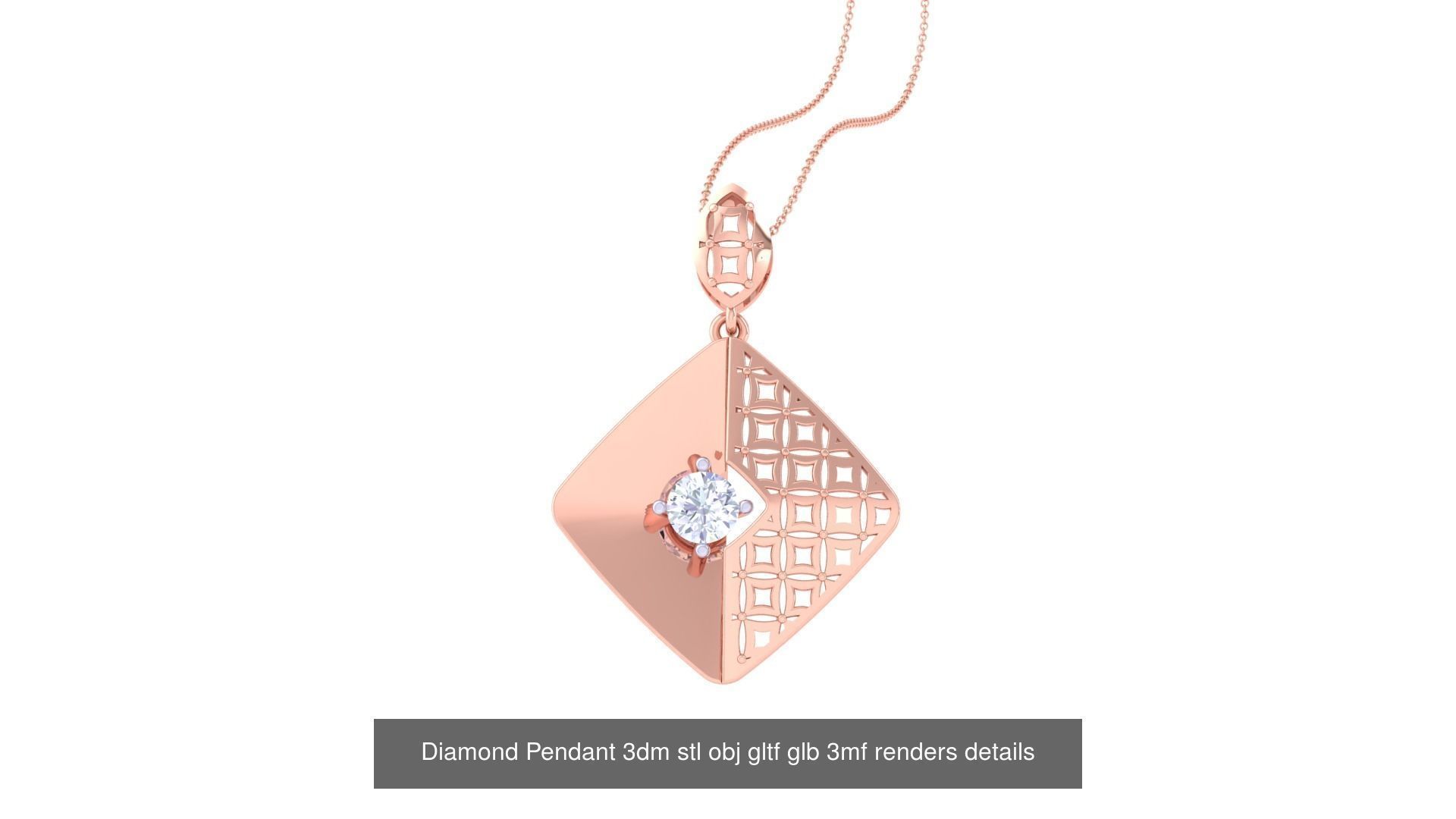 30 Solitaire Diamond Mesh Pendant 3dm stl obj gltf glb 3mf 3D Model Collection_19