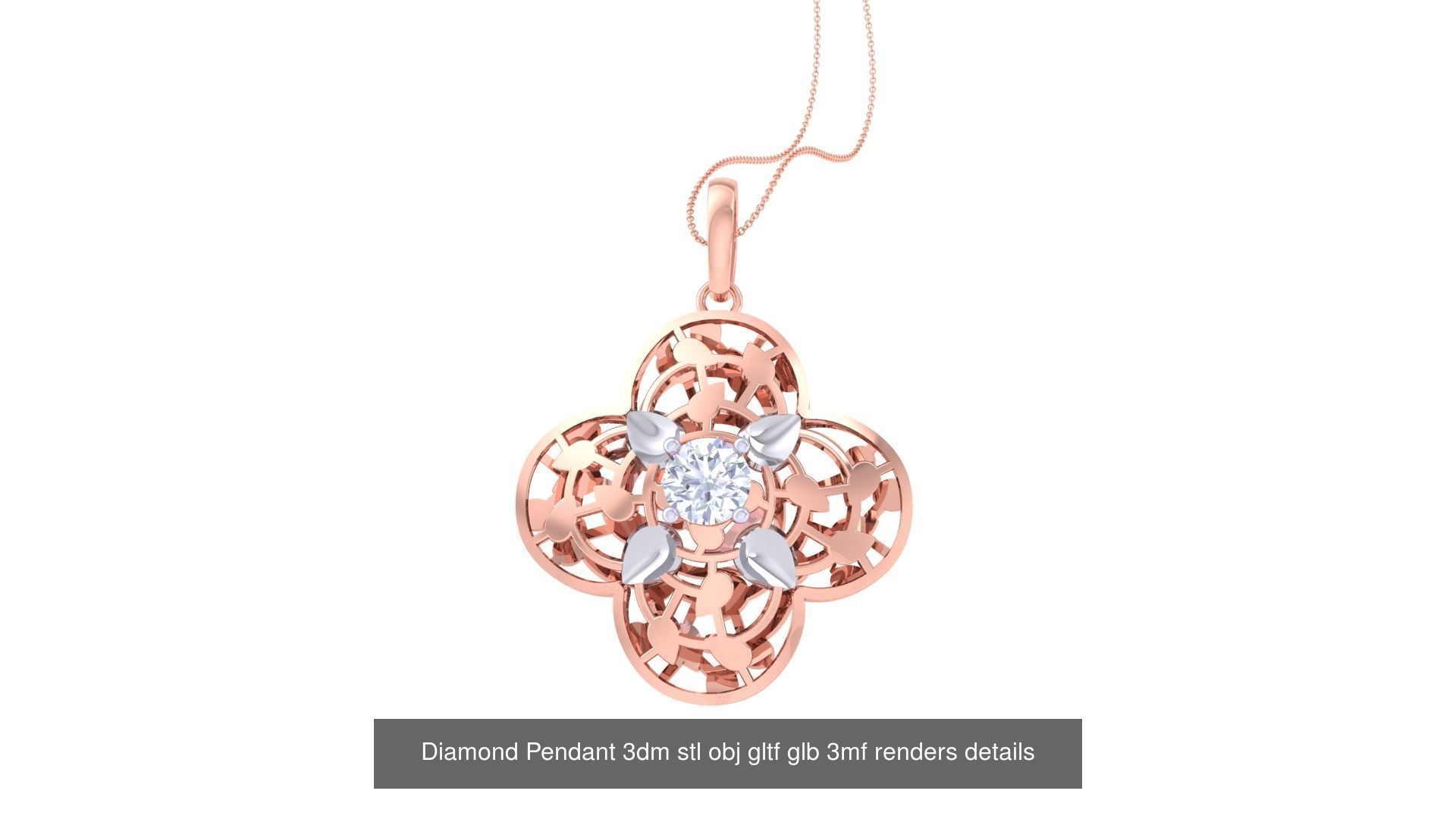 30 Solitaire Diamond Mesh Pendant 3dm stl obj gltf glb 3mf 3D Model Collection_26