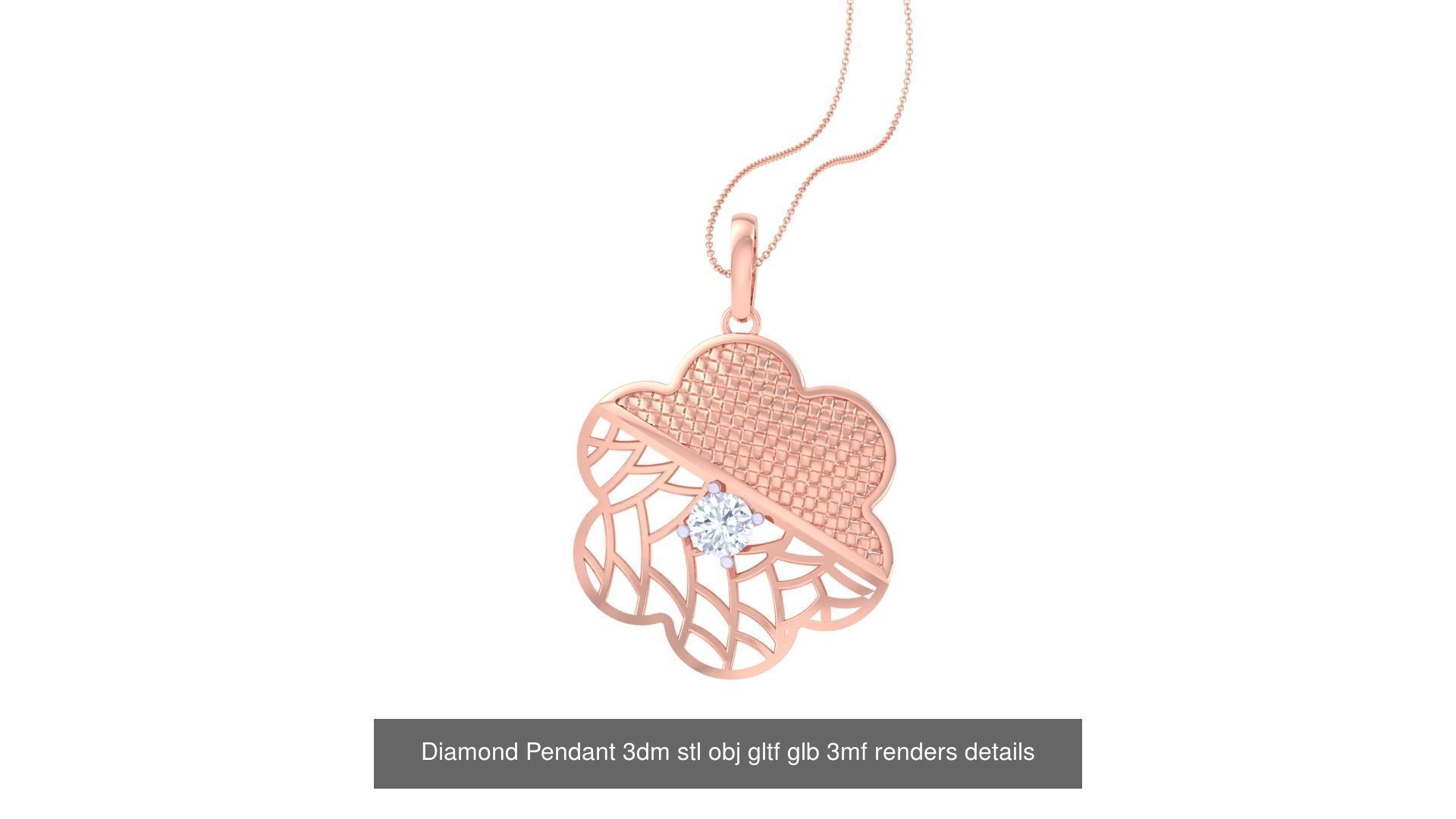 30 Solitaire Diamond Mesh Pendant 3dm stl obj gltf glb 3mf 3D Model Collection_16