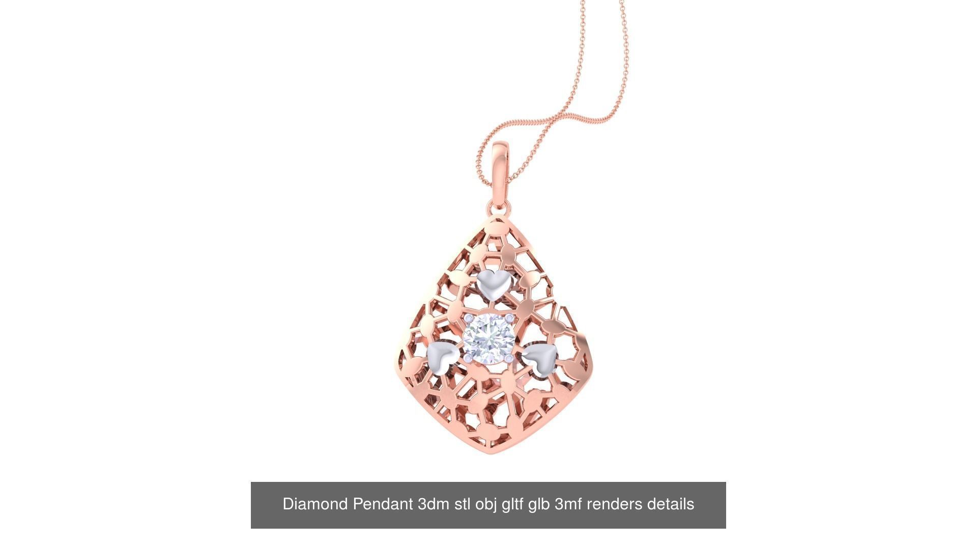 30 Solitaire Diamond Mesh Pendant 3dm stl obj gltf glb 3mf 3D Model Collection_20