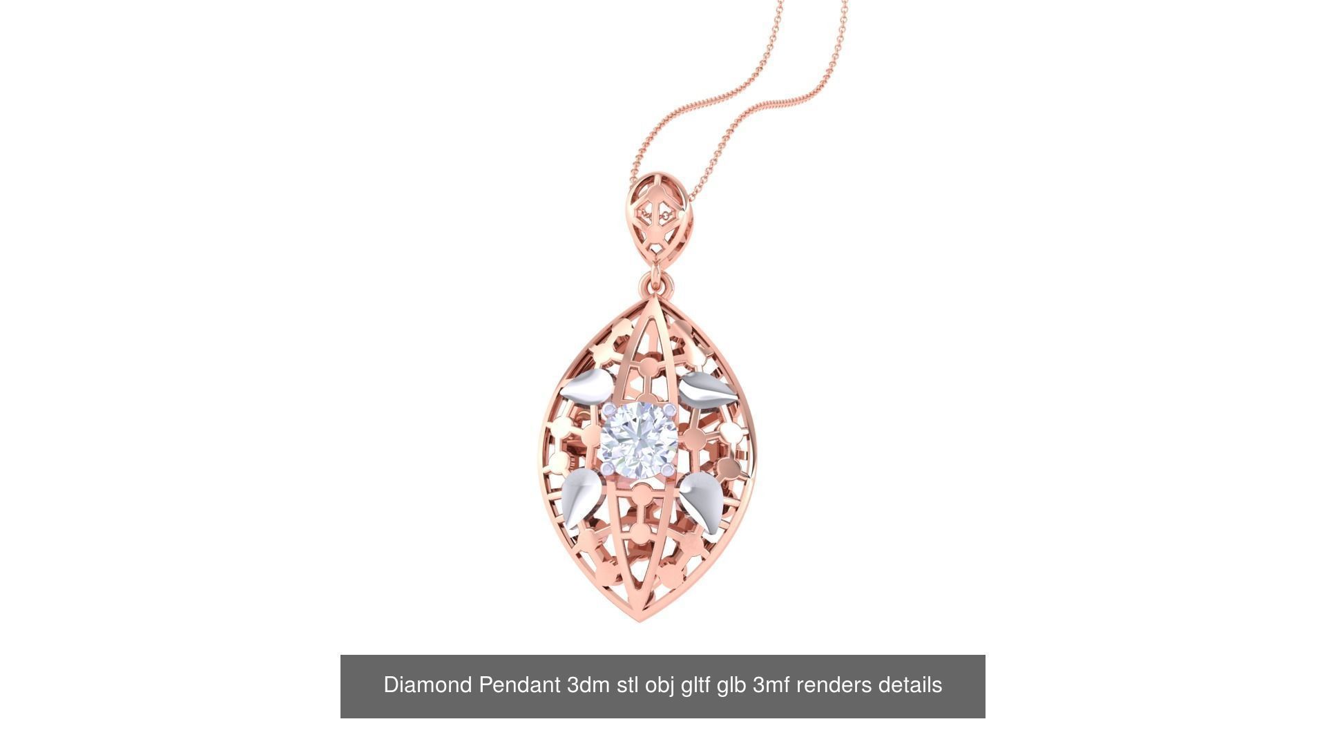 30 Solitaire Diamond Mesh Pendant 3dm stl obj gltf glb 3mf 3D Model Collection_28