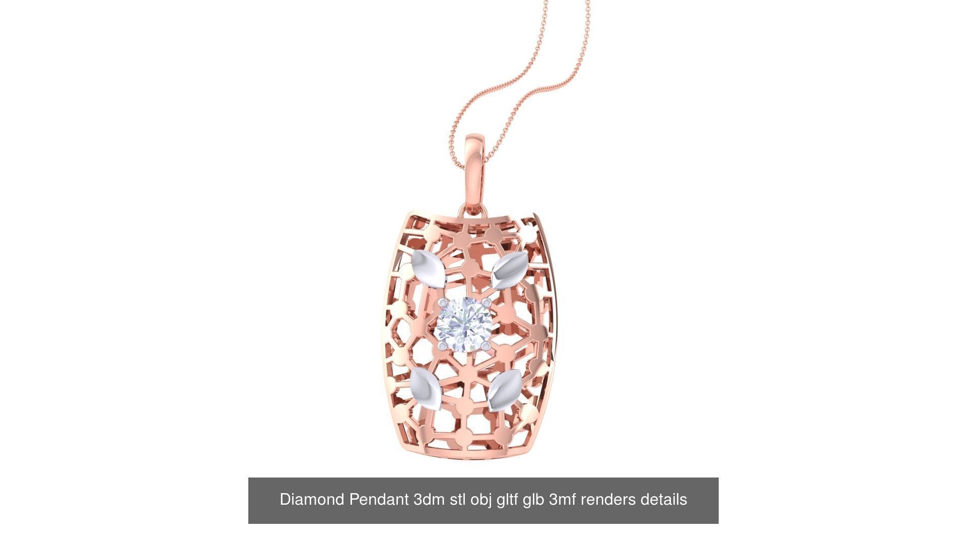 30 Solitaire Diamond Mesh Pendant 3dm stl obj gltf glb 3mf 3D Model Collection_25