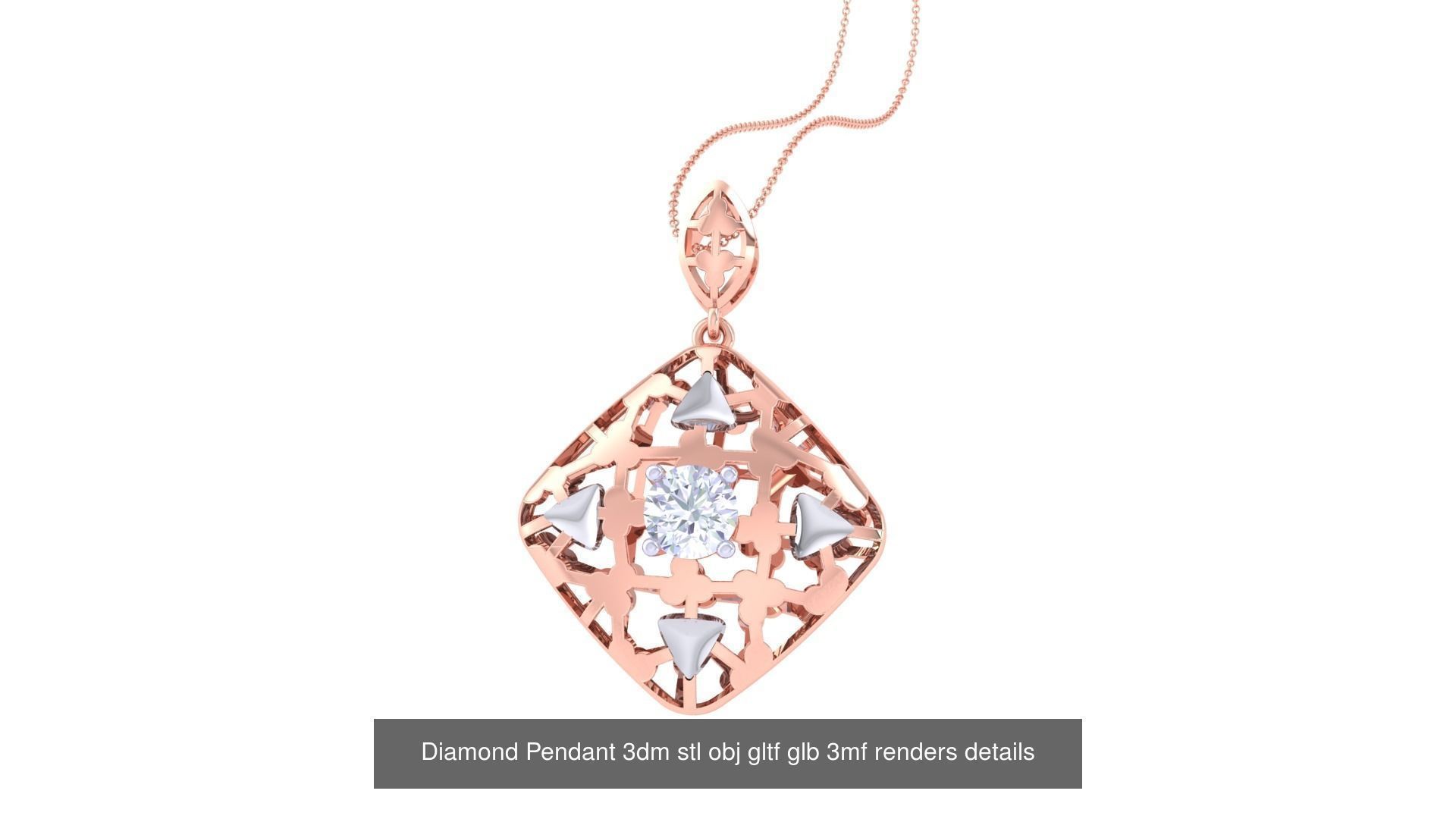 30 Solitaire Diamond Mesh Pendant 3dm stl obj gltf glb 3mf 3D Model Collection_27