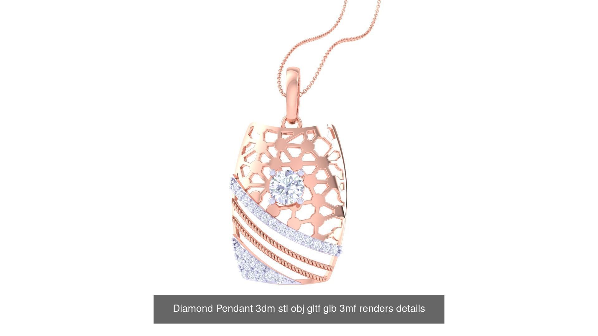 30 Solitaire Diamond Mesh Pendant 3dm stl obj gltf glb 3mf 3D Model Collection_15