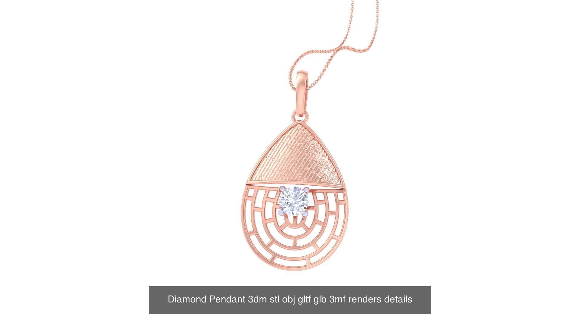 30 Solitaire Diamond Mesh Pendant 3dm stl obj gltf glb 3mf 3D Model Collection_13